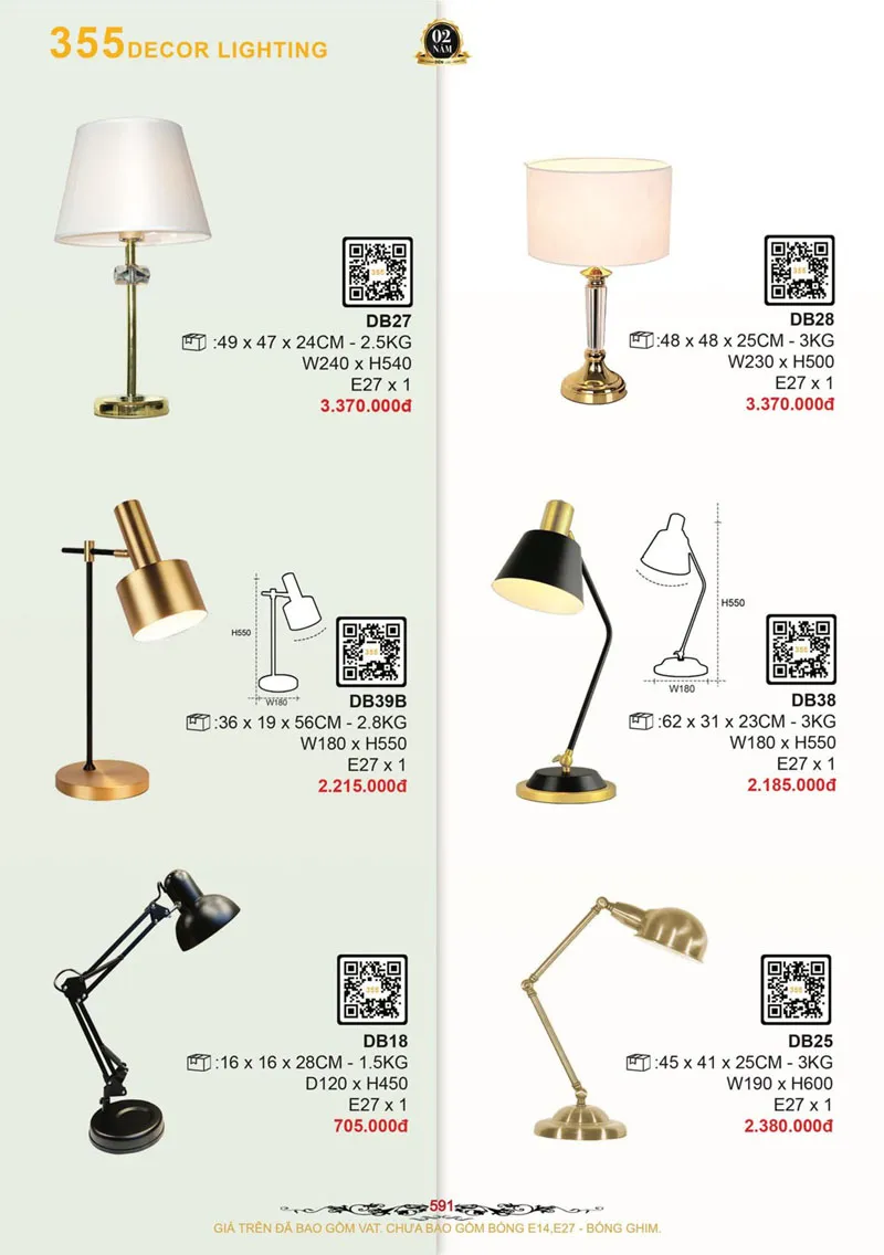 Catalogue Đèn Trang Trí 355 Decor 2026 - Trang 592)