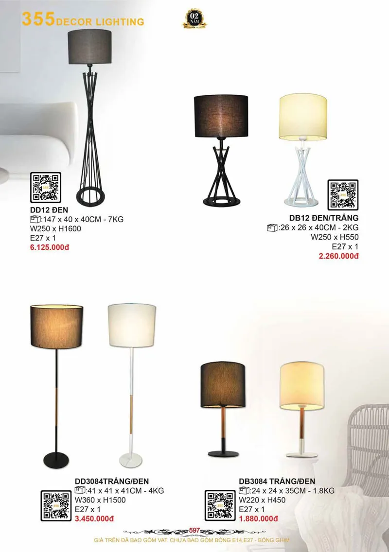 Catalogue Đèn Trang Trí 355 Decor 2026 - Trang 598)