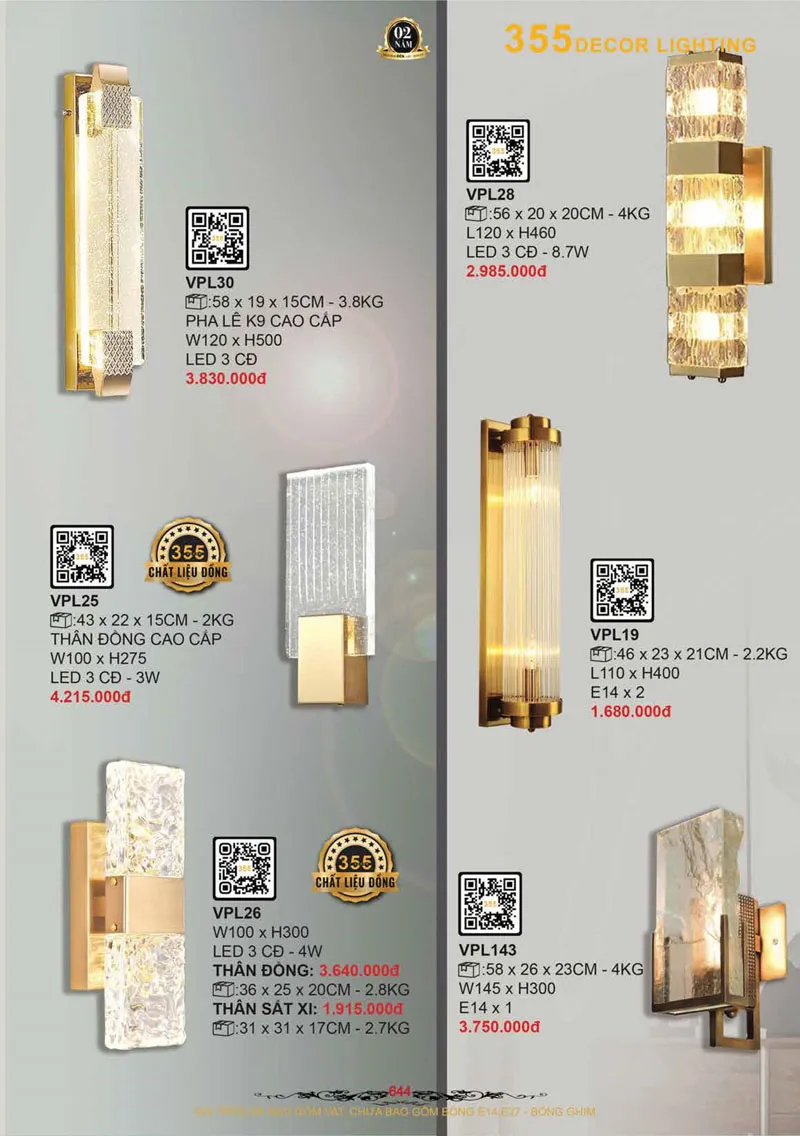 Catalogue Đèn Trang Trí 355 Decor 2026 - Trang 645)