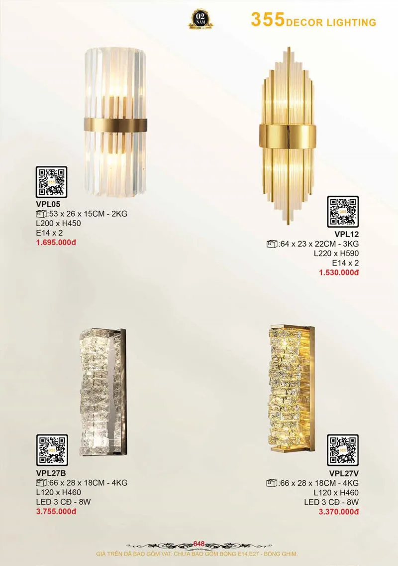 Catalogue Đèn Trang Trí 355 Decor 2026 - Trang 649)