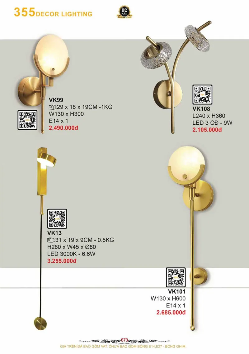 Catalogue Đèn Trang Trí 355 Decor 2026 - Trang 674)