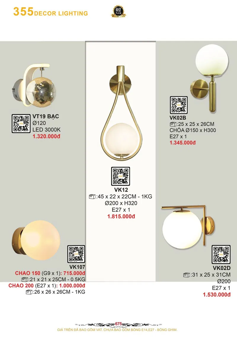 Catalogue Đèn Trang Trí 355 Decor 2026 - Trang 676)