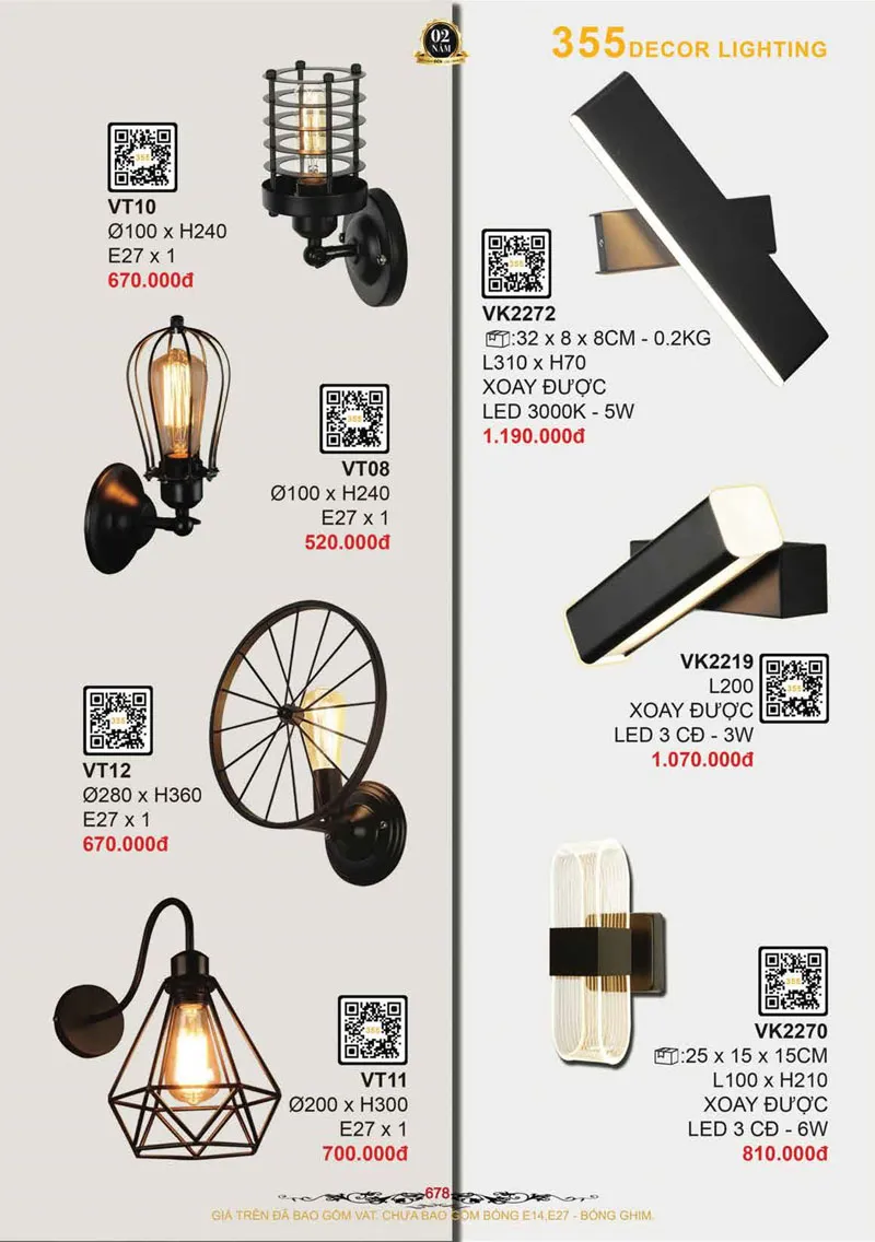 Catalogue Đèn Trang Trí 355 Decor 2026 - Trang 679)