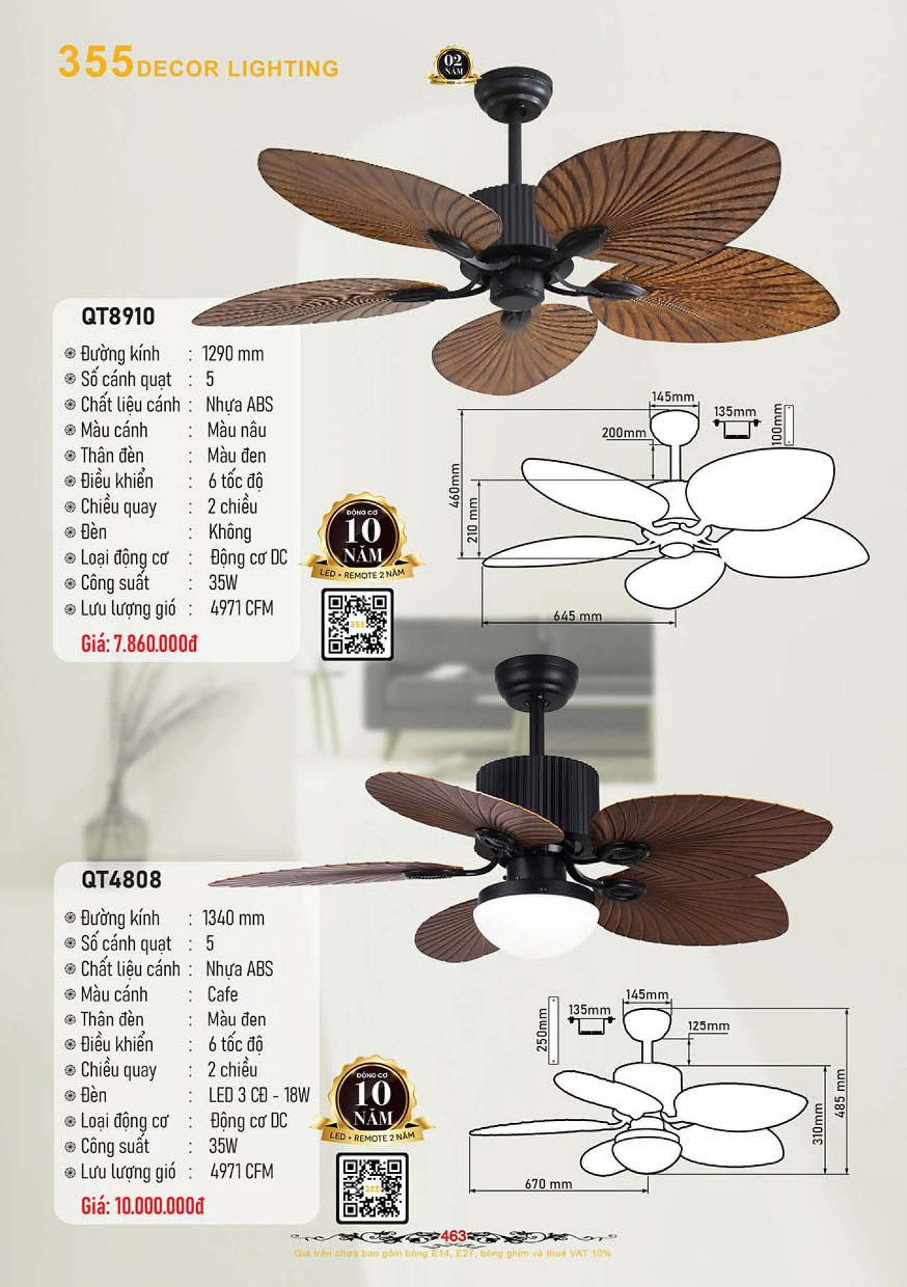 Catalogue Quạt Đèn Trang Trí 355 Decor 2024 - Trang 34)