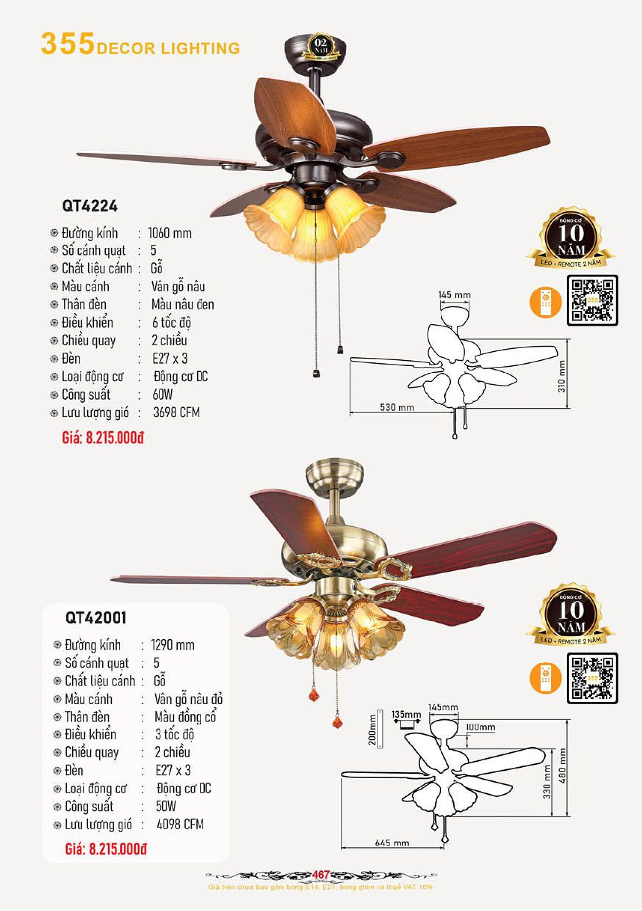 Catalogue Quạt Đèn Trang Trí 355 Decor 2024 - Trang 38)