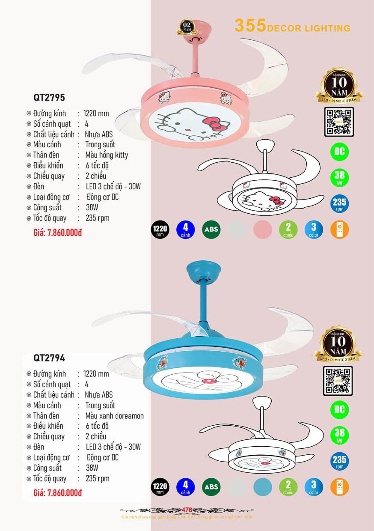 Catalogue Quạt Đèn Trang Trí 355 Decor 2024 - Trang 47)