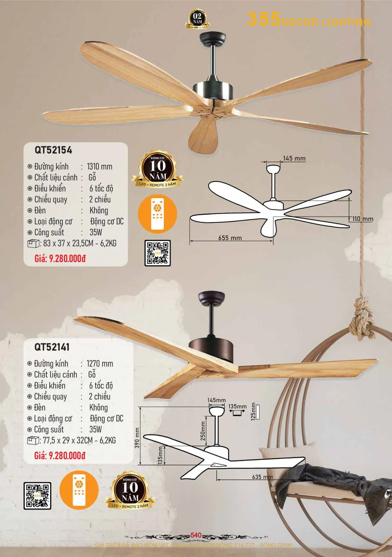 Catalogue Quạt Đèn Trang Trí 355 Decor 2026 - Trang 14)