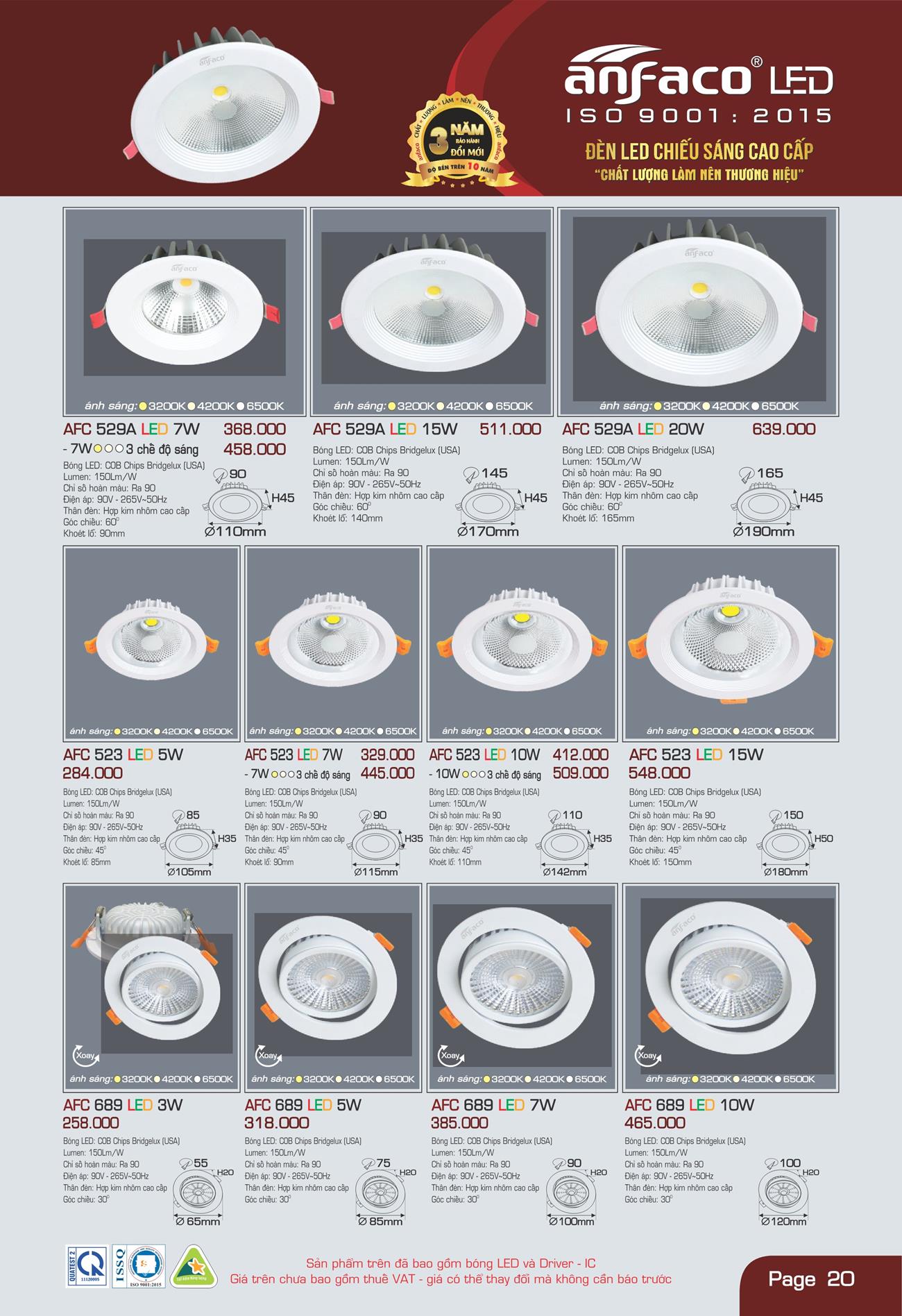 Bảng Giá Đèn Anfaco Lighting 2022 - Trang 21)