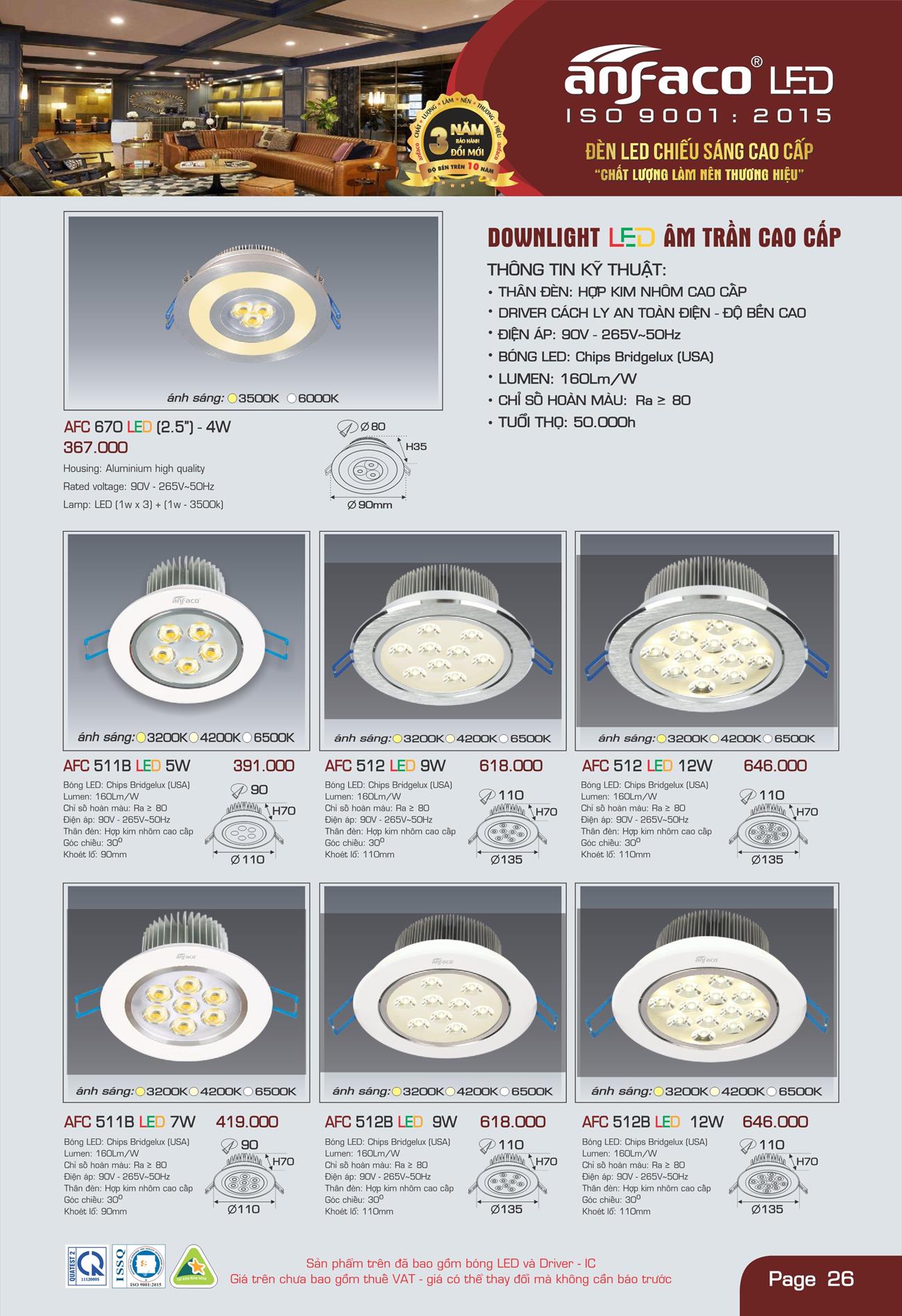 Bảng Giá Đèn Anfaco Lighting 2022 - Trang 27)