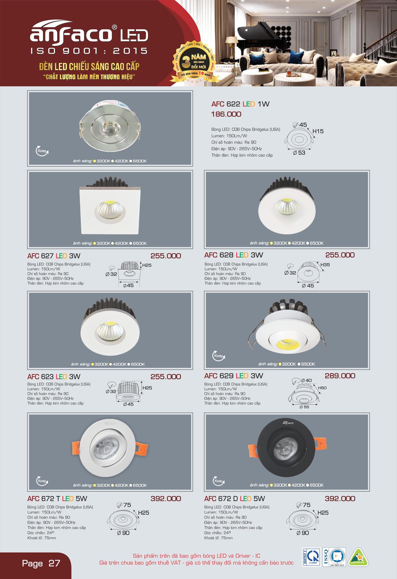 Bảng Giá Đèn Anfaco Lighting 2022 - Trang 28)