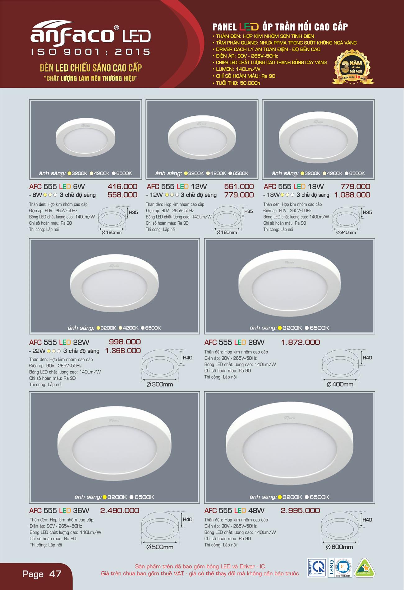 Bảng Giá Đèn Anfaco Lighting 2022 - Trang 48)