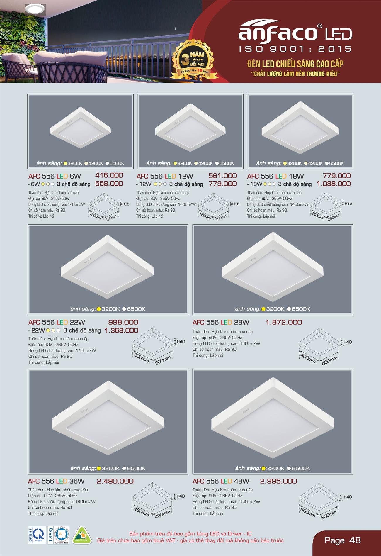 Bảng Giá Đèn Anfaco Lighting 2022 - Trang 49)