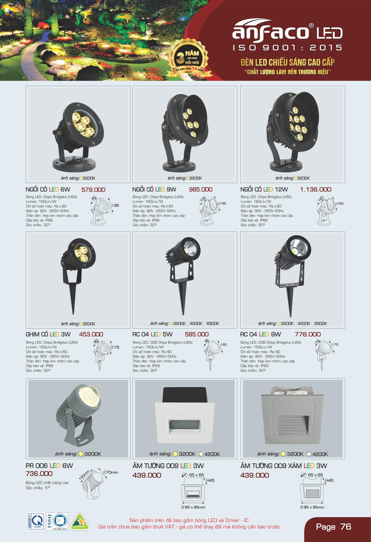Bảng Giá Đèn Anfaco Lighting 2022 - Trang 77)