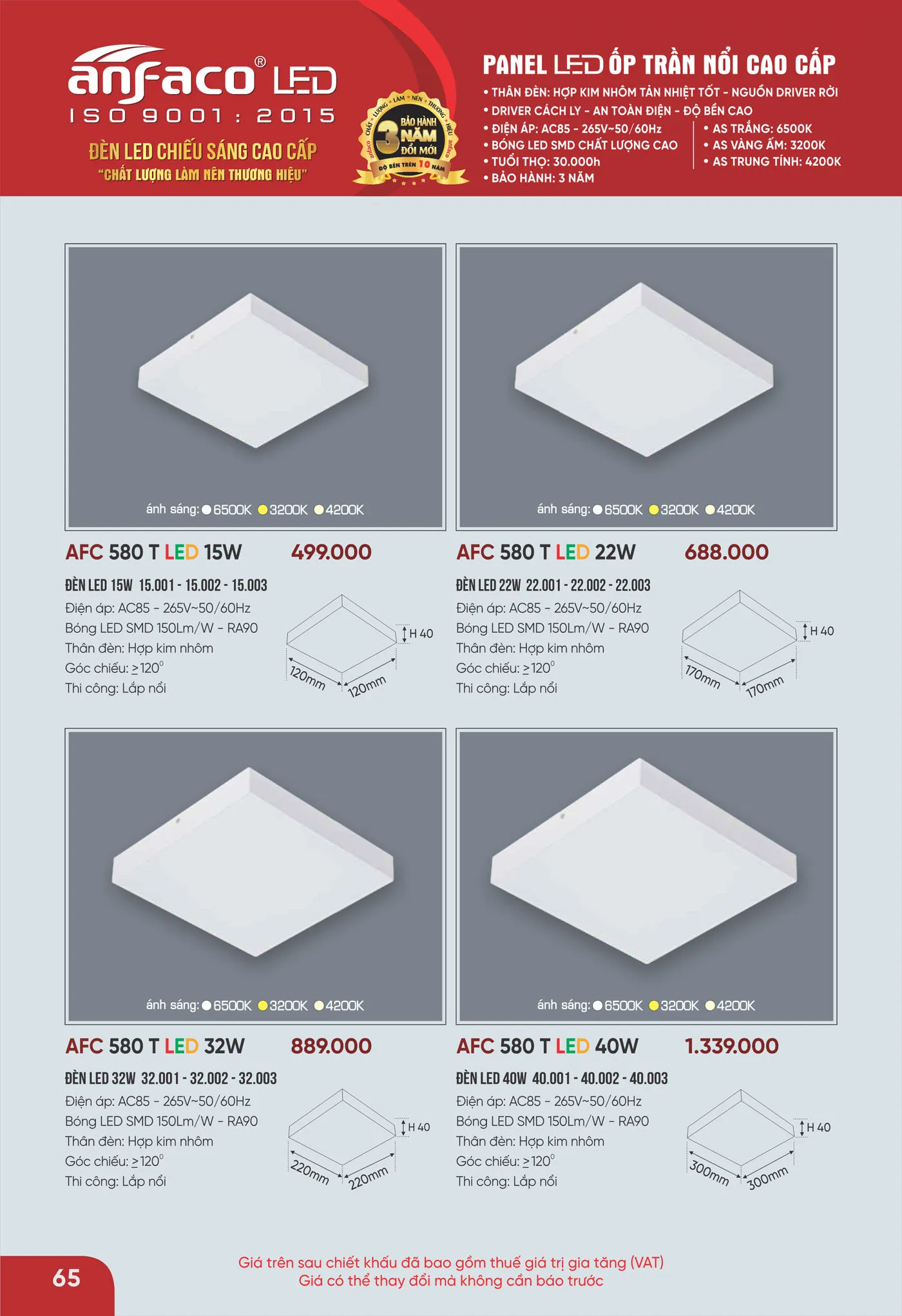 Bảng Giá Đèn Anfaco Lighting 2025 - Trang 66)