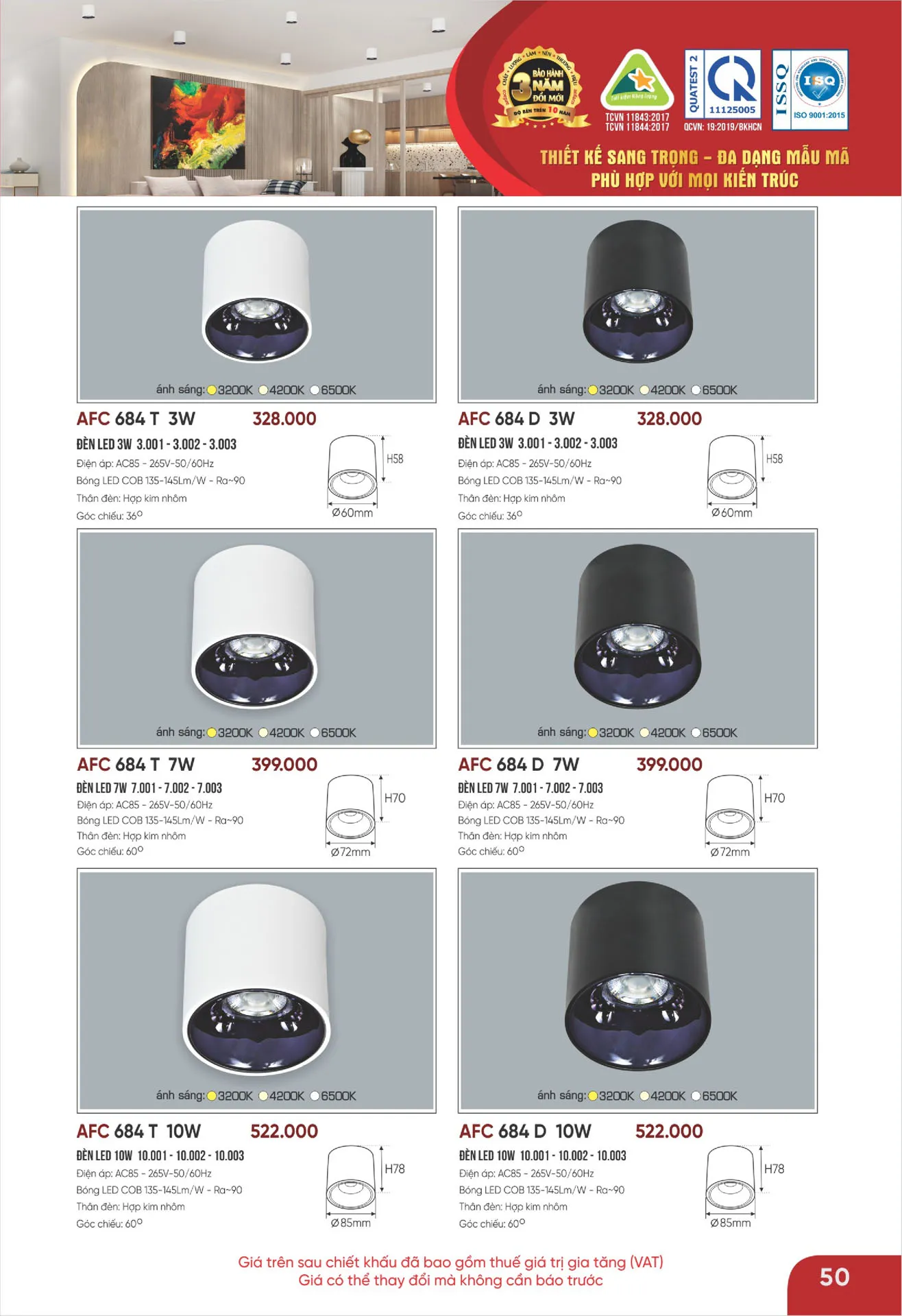 Bảng Giá Đèn Anfaco Lighting 2026 - Trang 50)