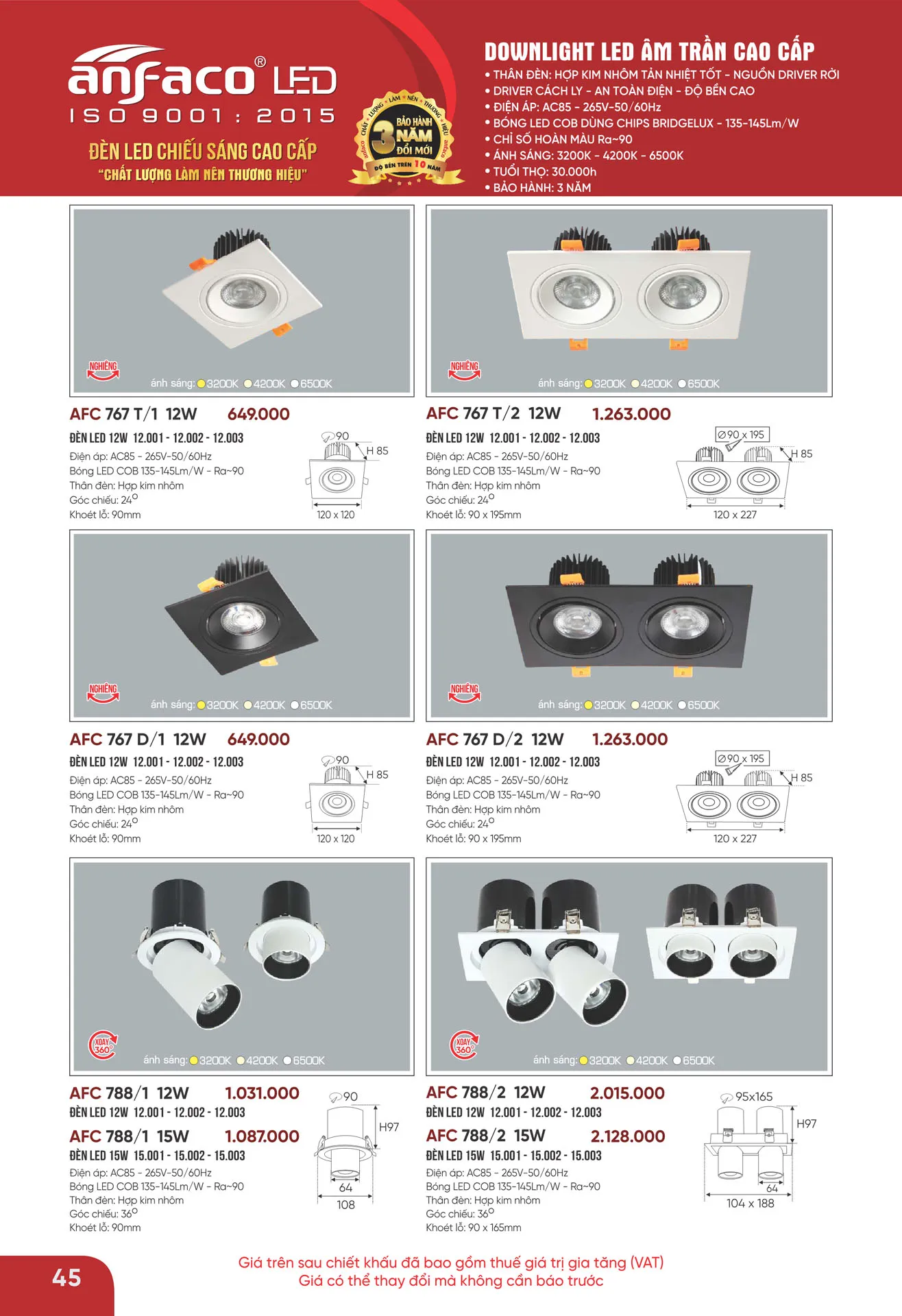 Bảng Giá Đèn Anfaco Lighting 2026 - Trang 46)