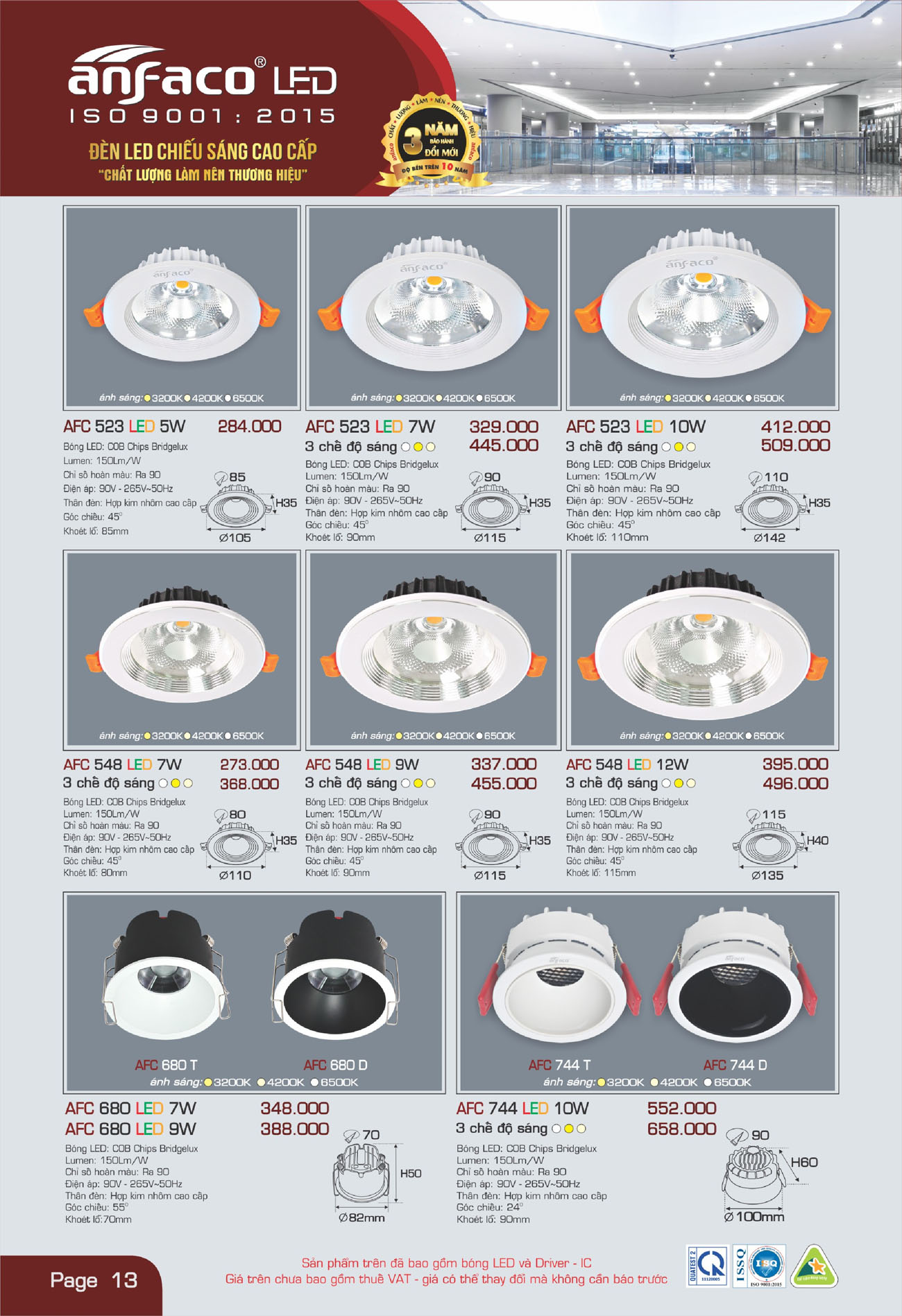 Bảng Giá Đèn Anfaco Lighting 2025 - Trang 14)