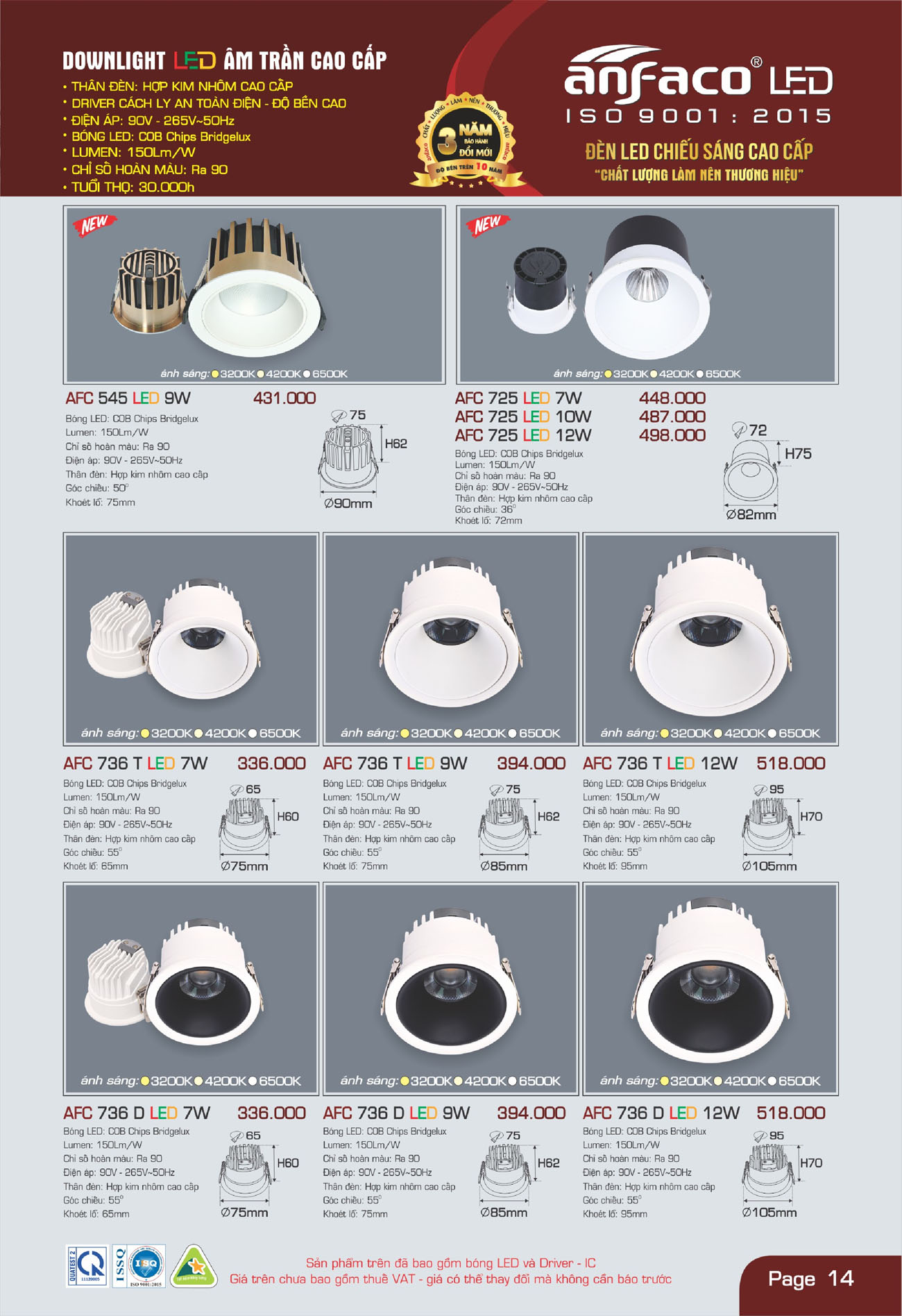 Bảng Giá Đèn Anfaco Lighting 2025 - Trang 15)