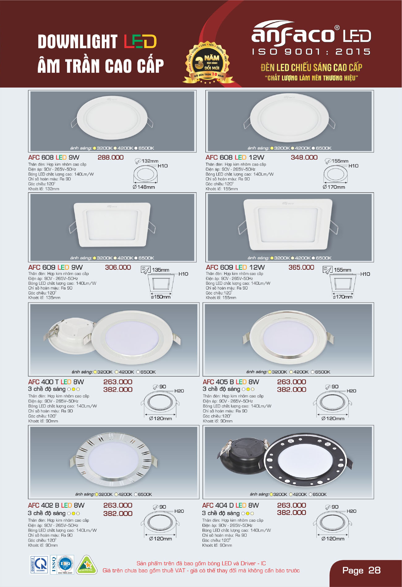 Bảng Giá Đèn Anfaco Lighting 2025 - Trang 29)