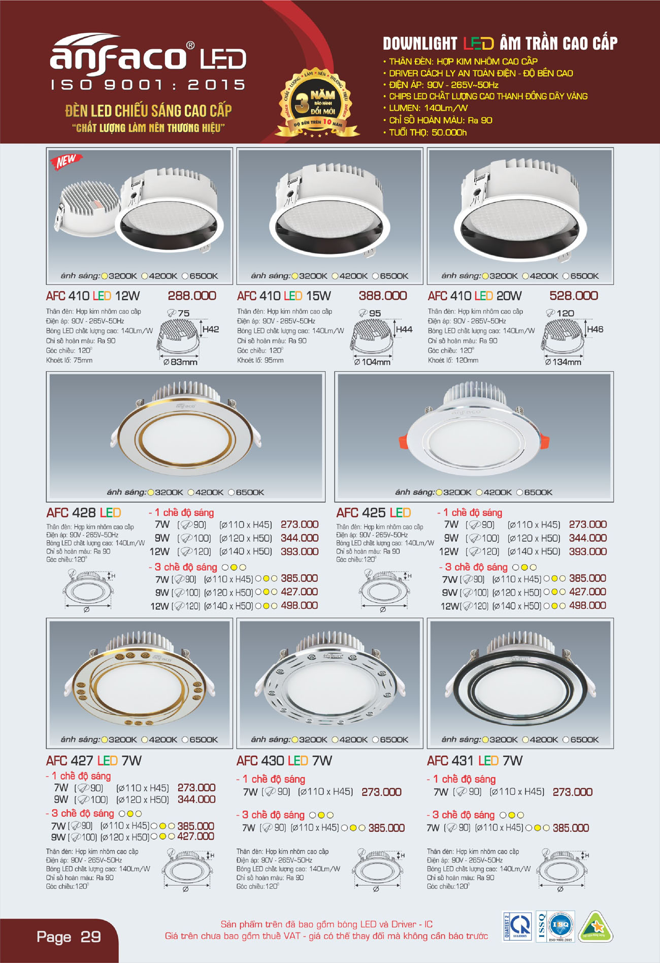 Bảng Giá Đèn Anfaco Lighting 2025 - Trang 30)