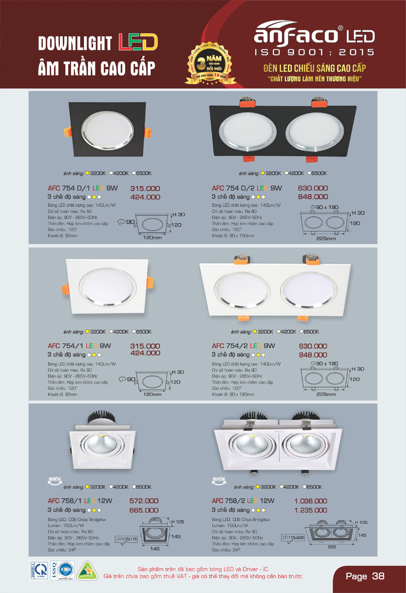 Bảng Giá Đèn Anfaco Lighting 2025 - Trang 39)