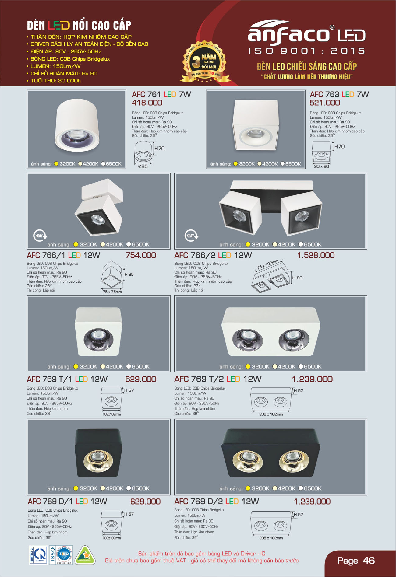 Bảng Giá Đèn Anfaco Lighting 2025 - Trang 47)
