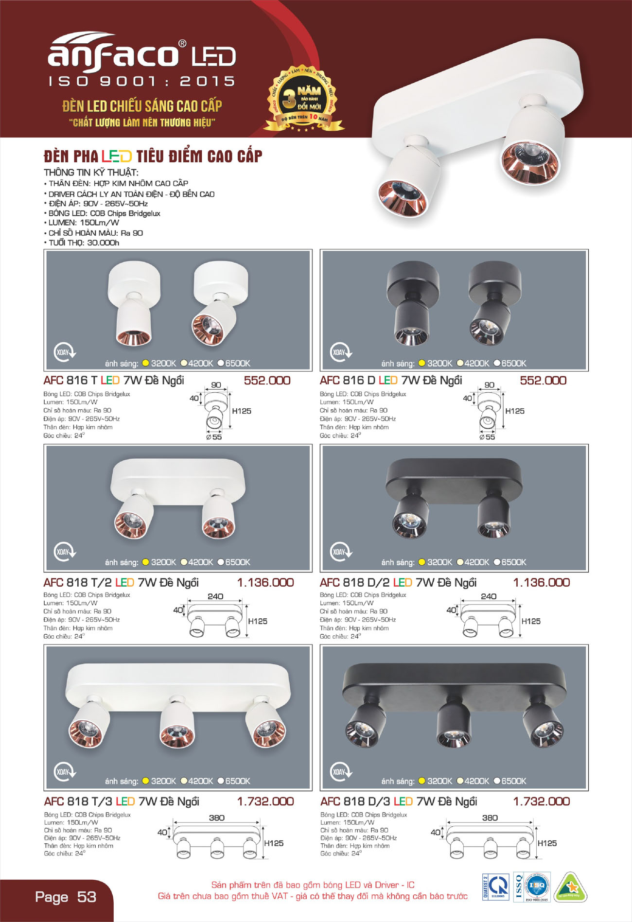Bảng Giá Đèn Anfaco Lighting 2025 - Trang 54)