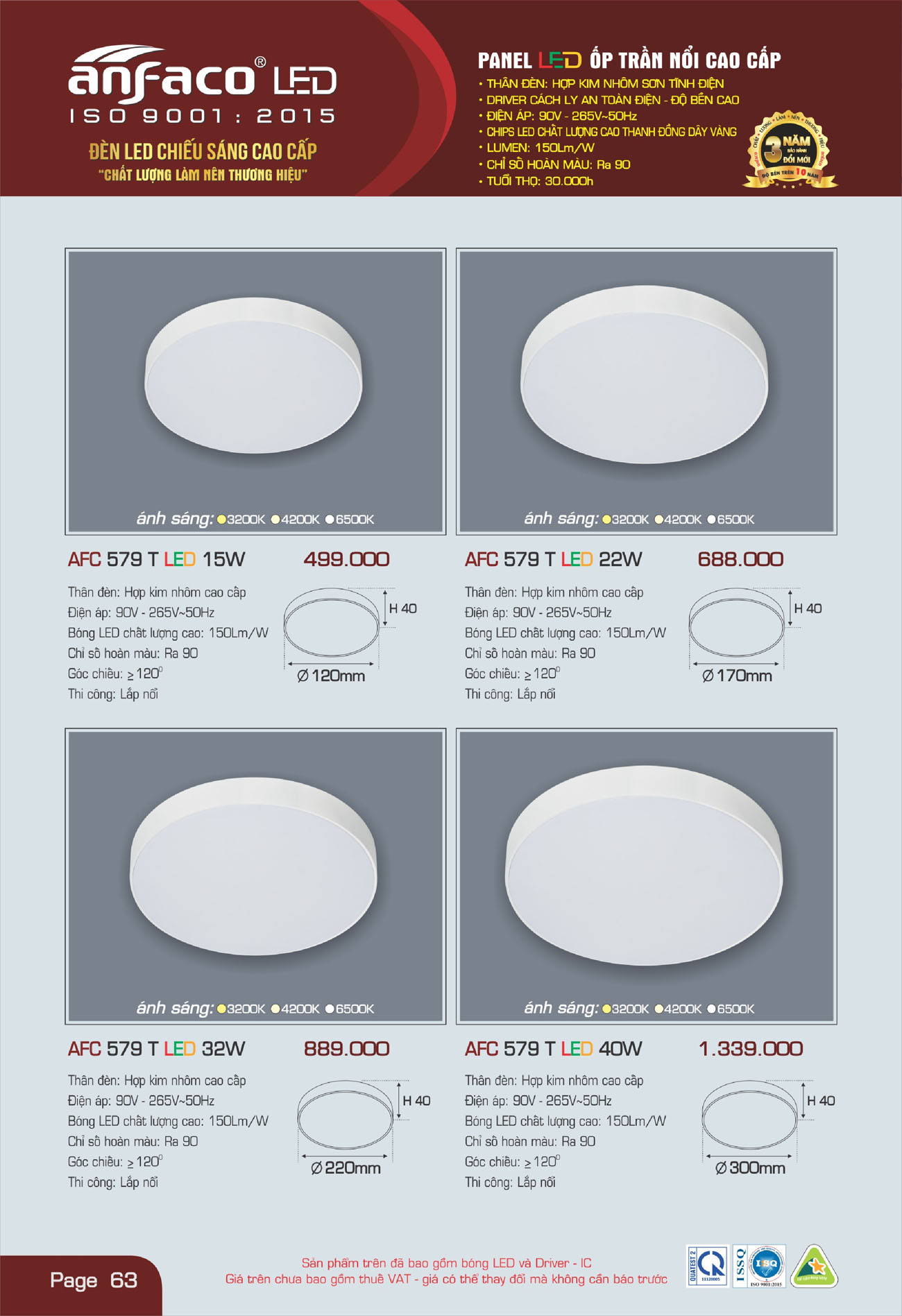 Bảng Giá Đèn Anfaco Lighting 2025 - Trang 64)