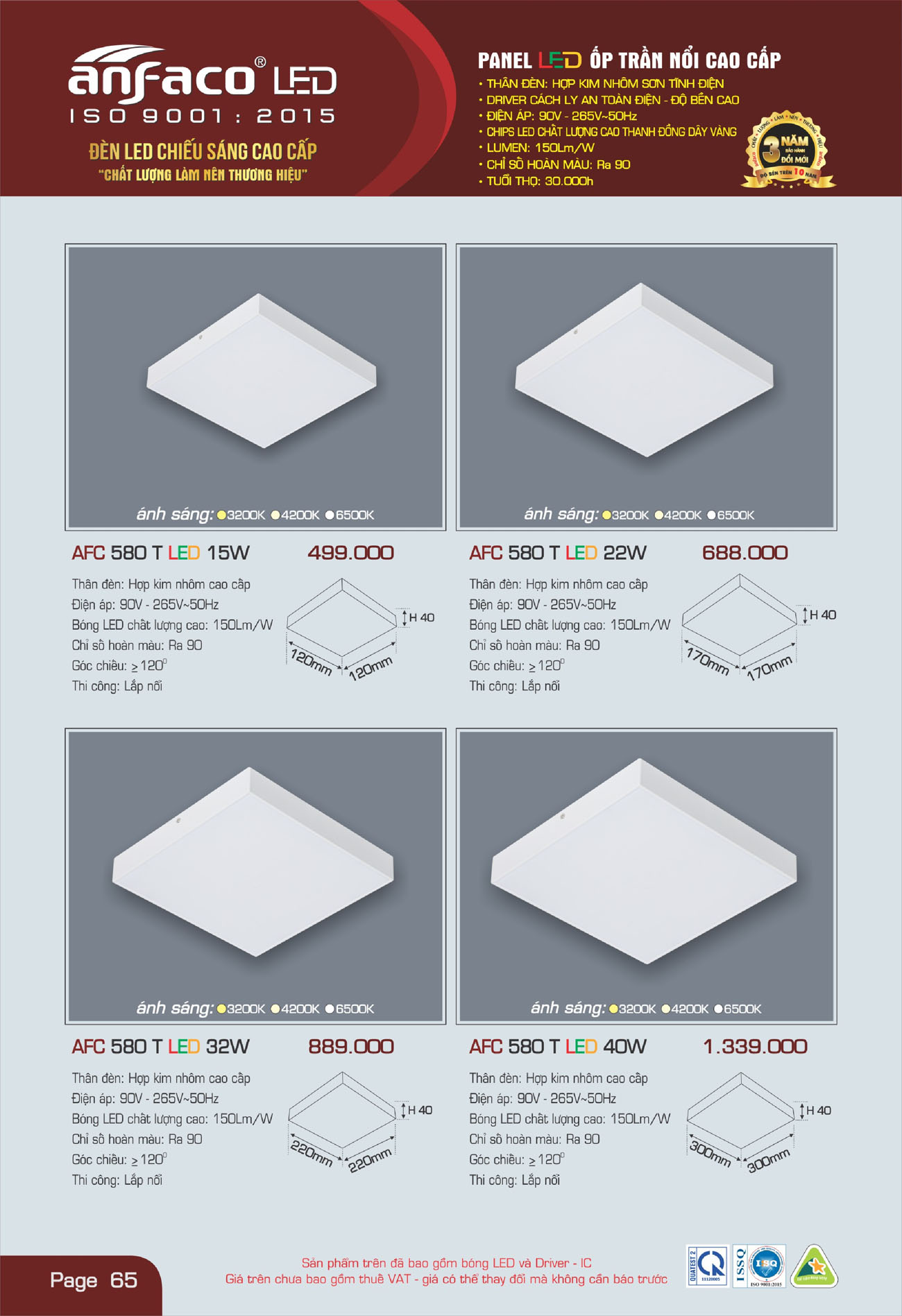 Bảng Giá Đèn Anfaco Lighting 2025 - Trang 66)