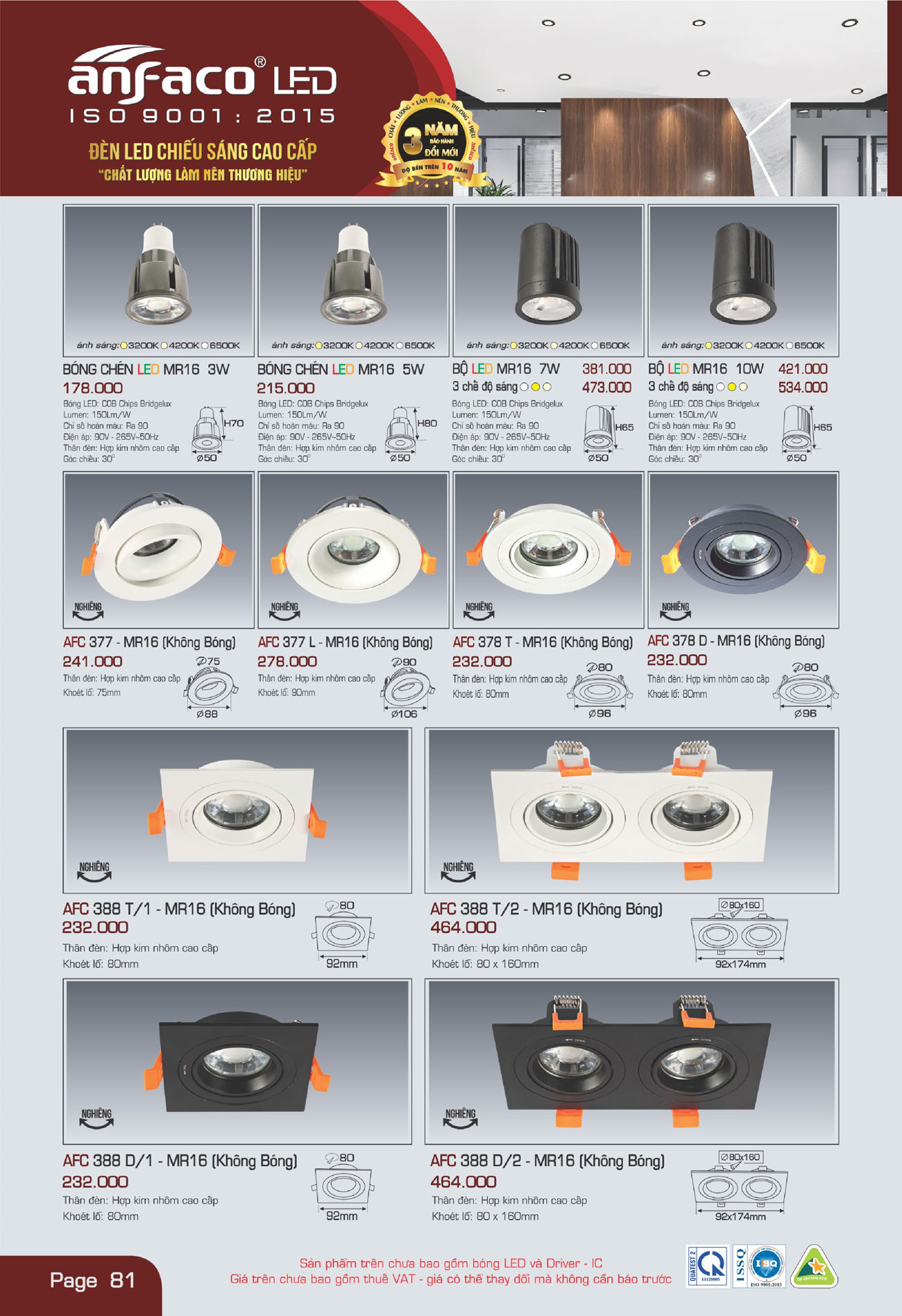 Bảng Giá Đèn Anfaco Lighting 2025 - Trang 82)