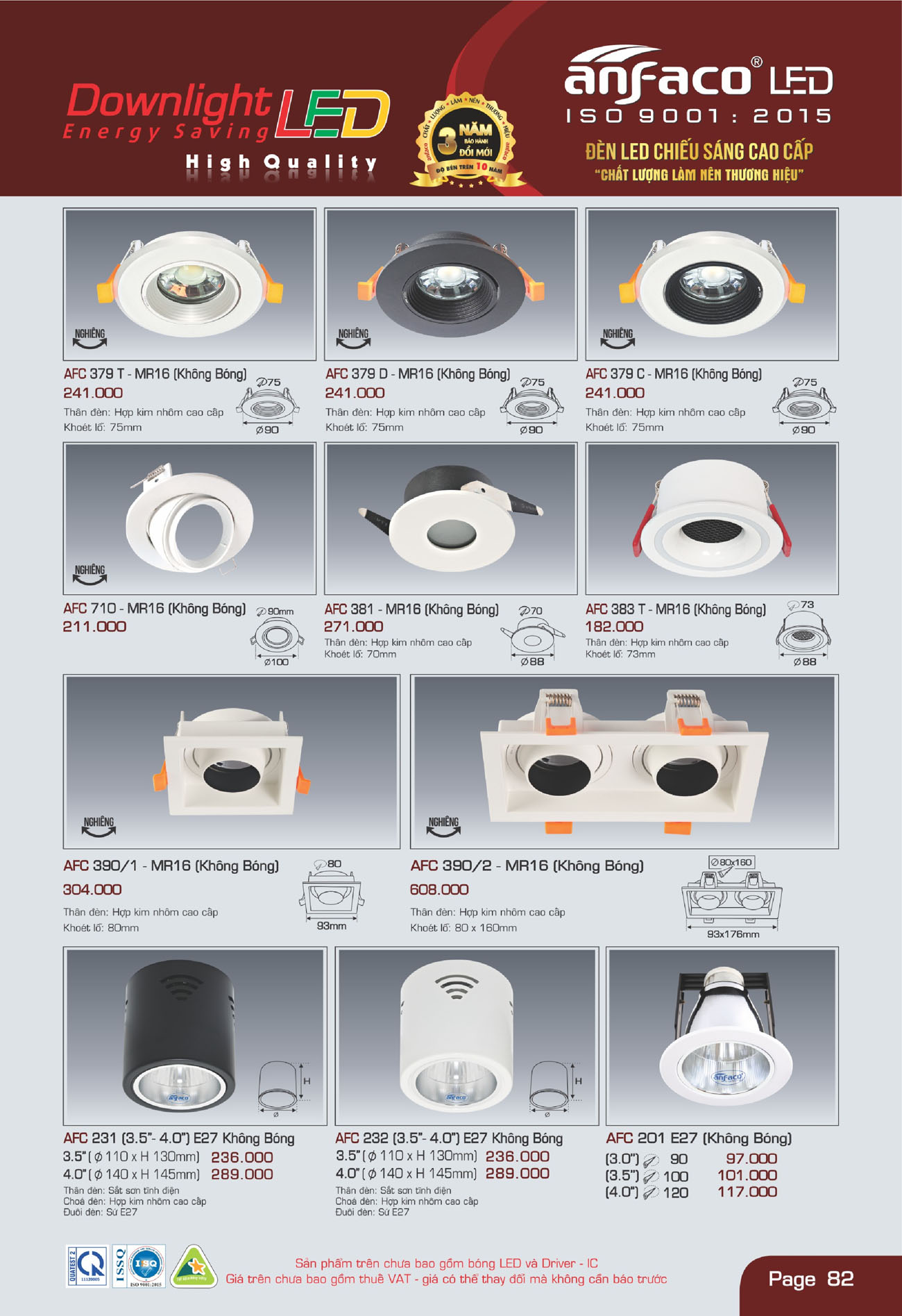 Bảng Giá Đèn Anfaco Lighting 2025 - Trang 83)