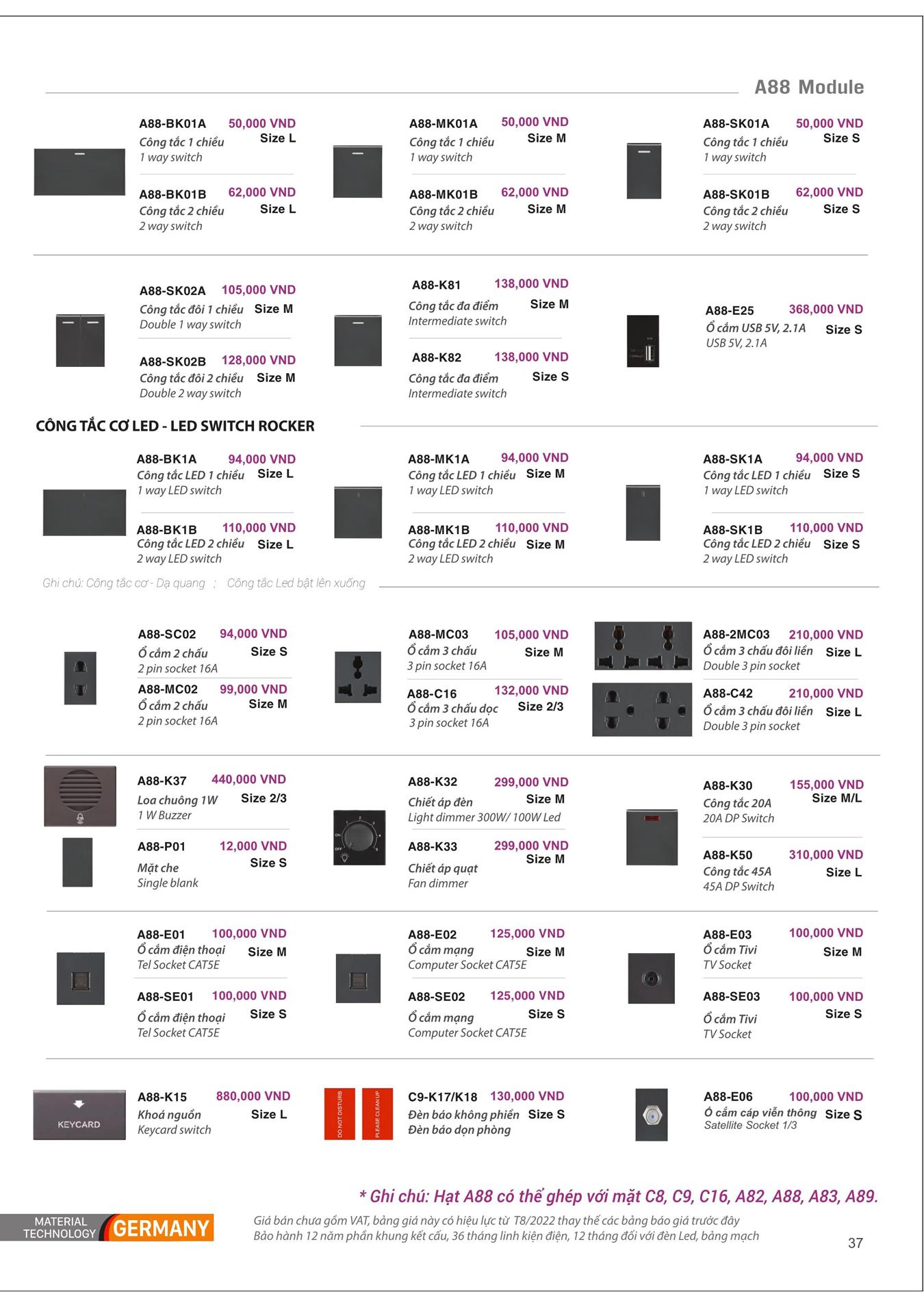 Catalogue ARTDNA 2023 (Công tắc & Ổ cắm) - Trang 38)