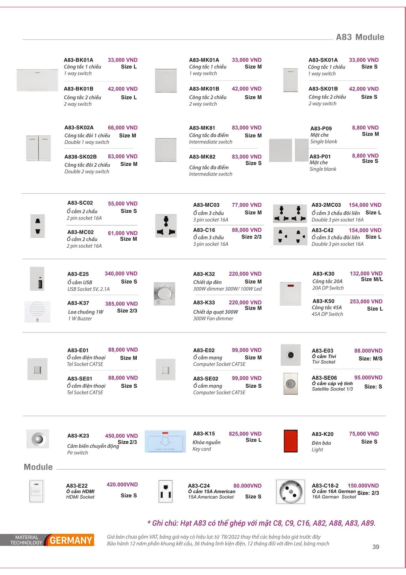 Catalogue ARTDNA 2023 (Công tắc & Ổ cắm) - Trang 40)
