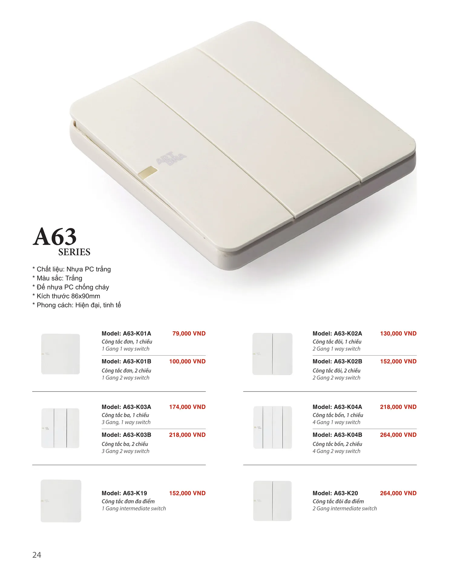 Catalogue ARTDNA 2026 (Công tắc & Ổ cắm) - Trang 24)