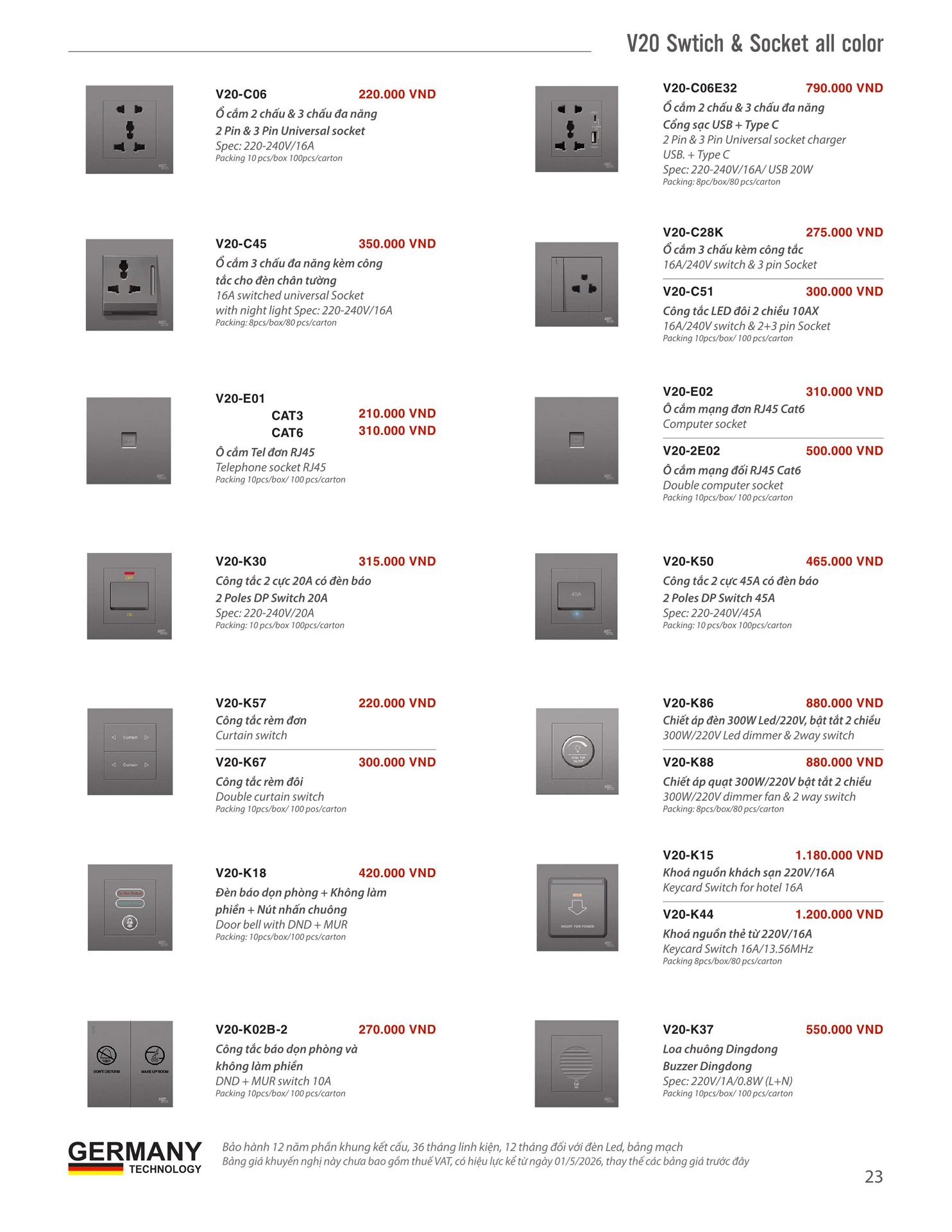 Catalogue ARTDNA 2026 (Công tắc & Ổ cắm) - Trang 23)