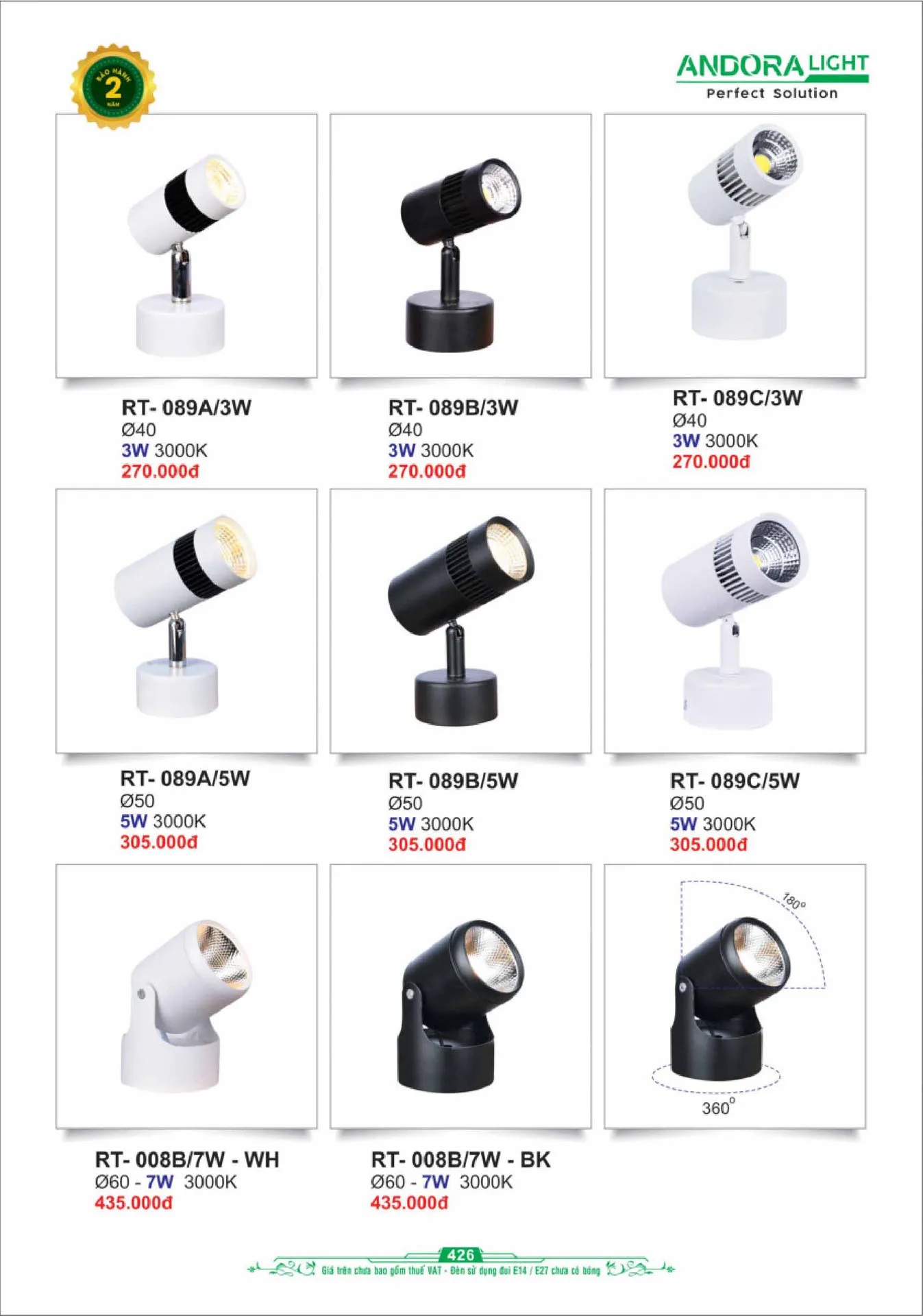Catalogue Đèn Trang Trí ANDORA 2025 - Trang 427)