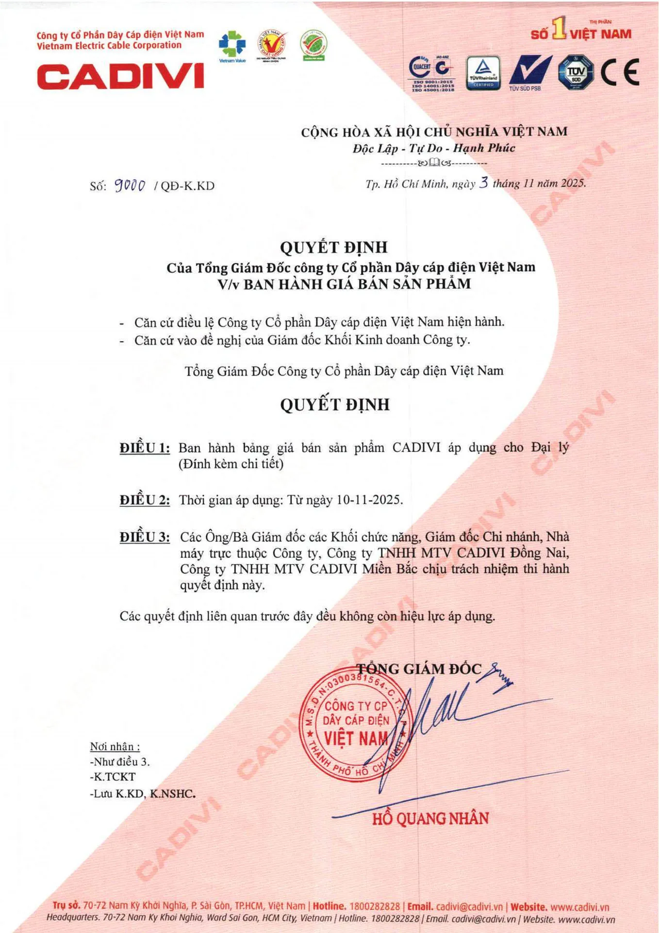 Bảng Giá Cáp Điện CADIVI mới nhất 2025 - Trang 2)