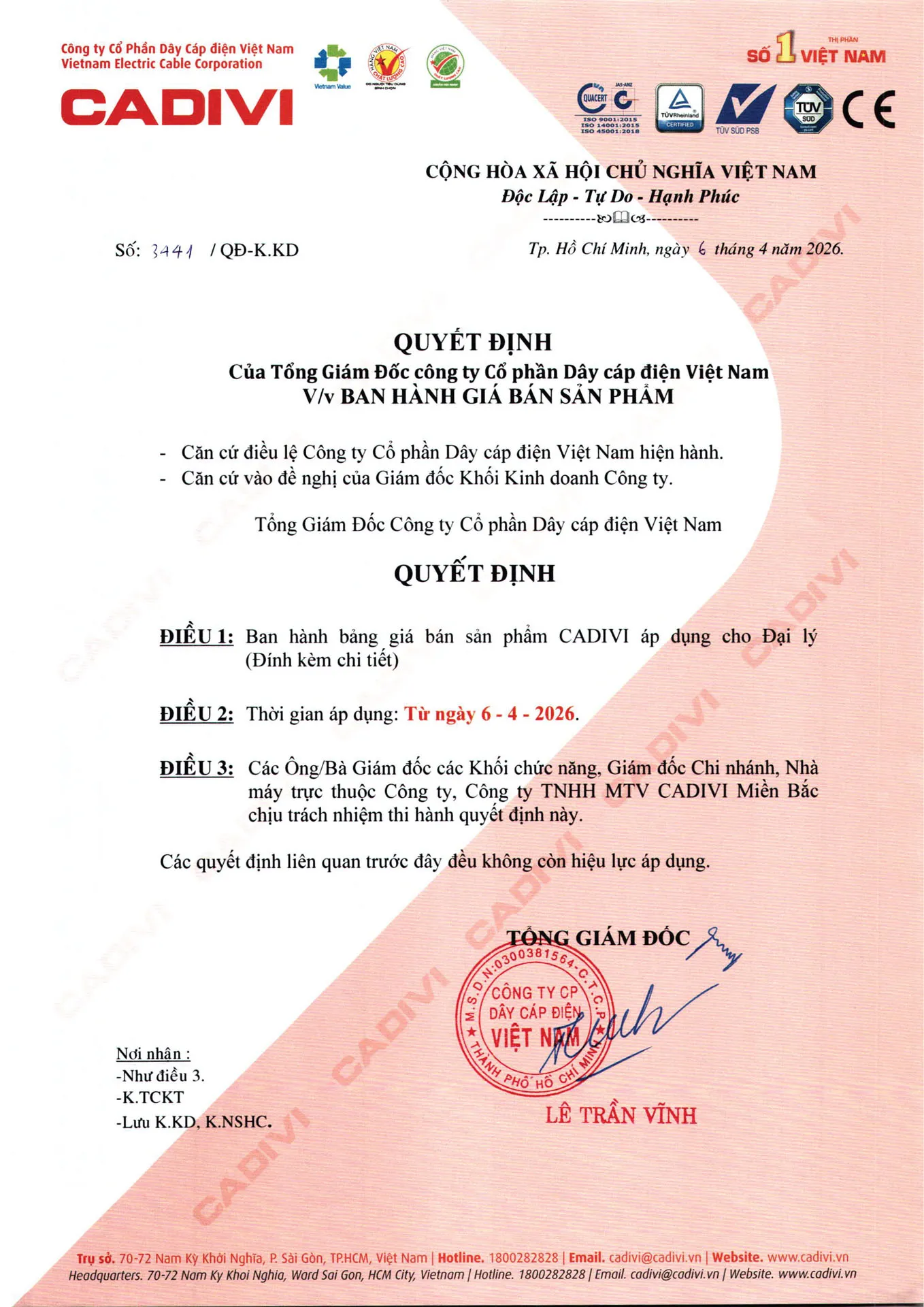 Bảng Giá Cáp Điện CADIVI mới nhất 2026 - Trang 2)