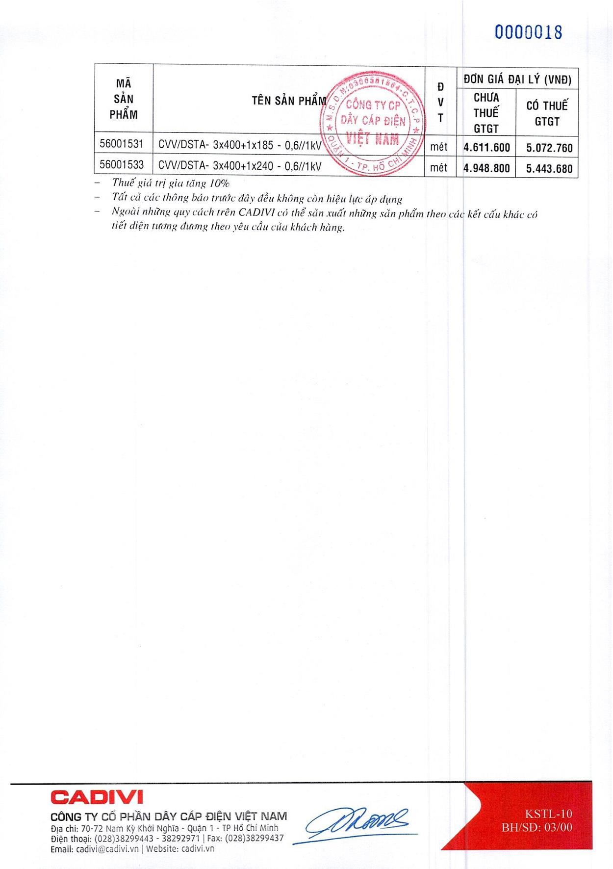 Bảng Giá Cáp Điện CADIVI mới nhất 17/05/2021