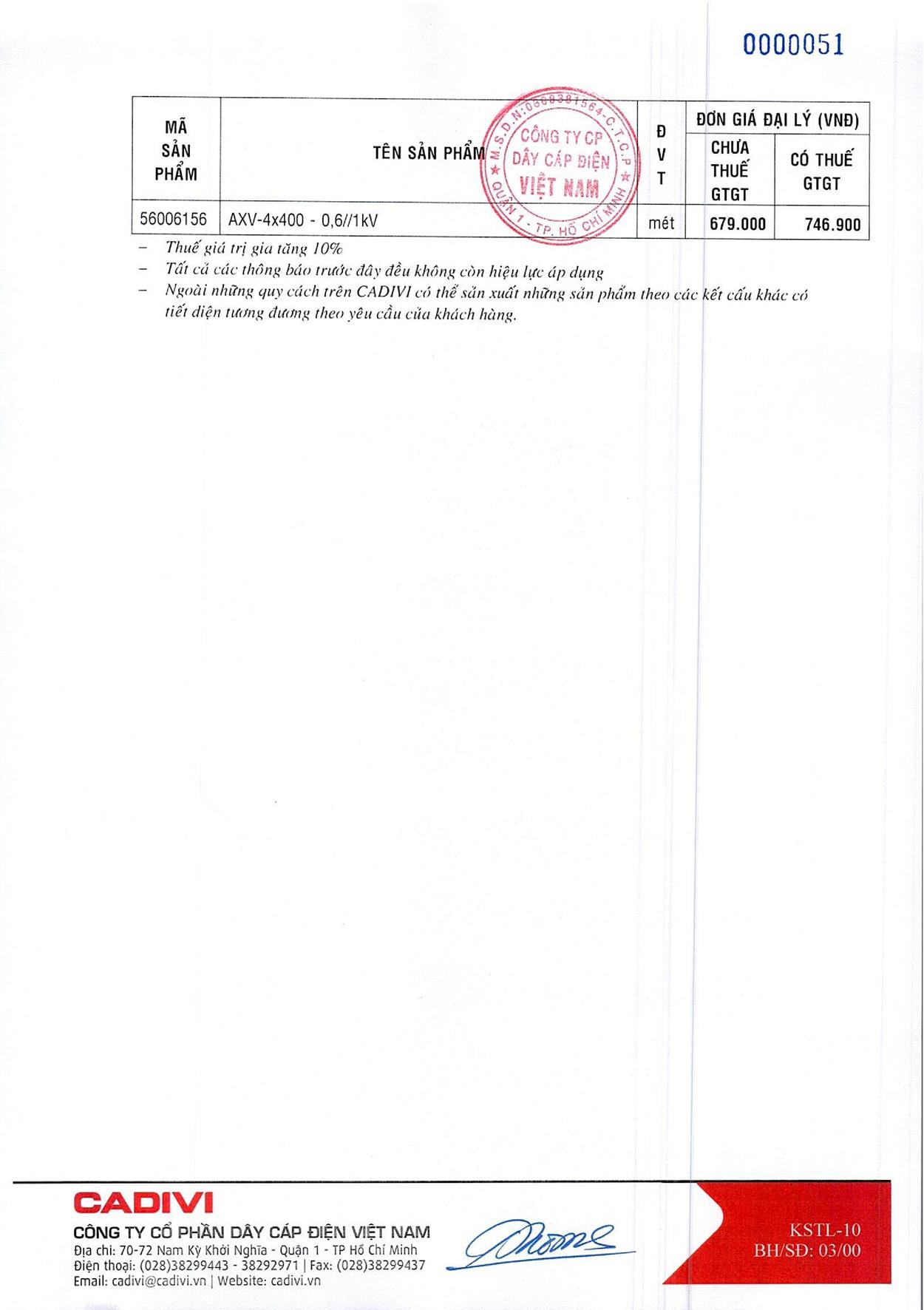Bảng Giá Cáp Điện CADIVI mới nhất 17/05/2021