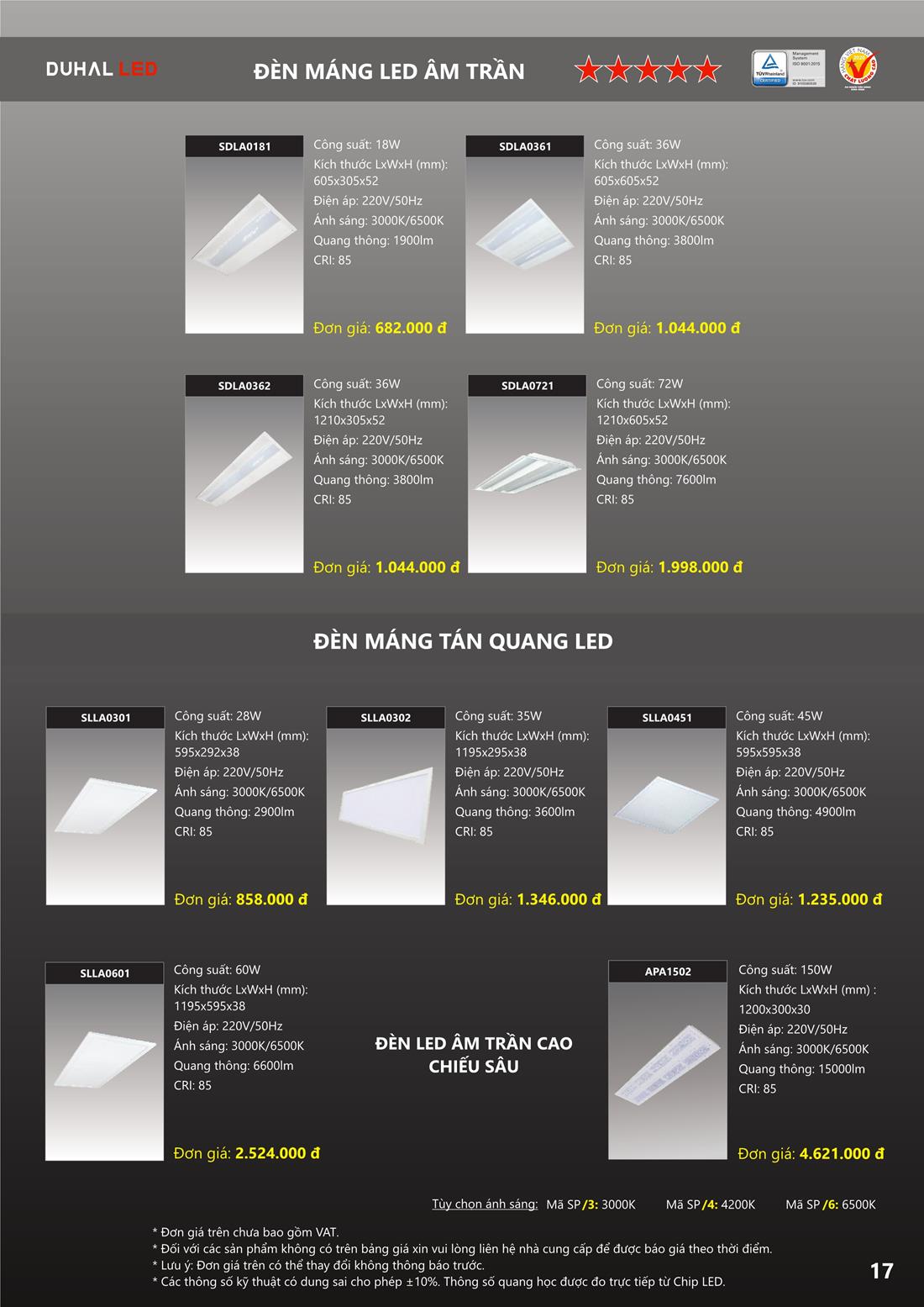 Bảng Giá Đèn DUHAL 2021 (tháng 11, Quyển A+B+C)