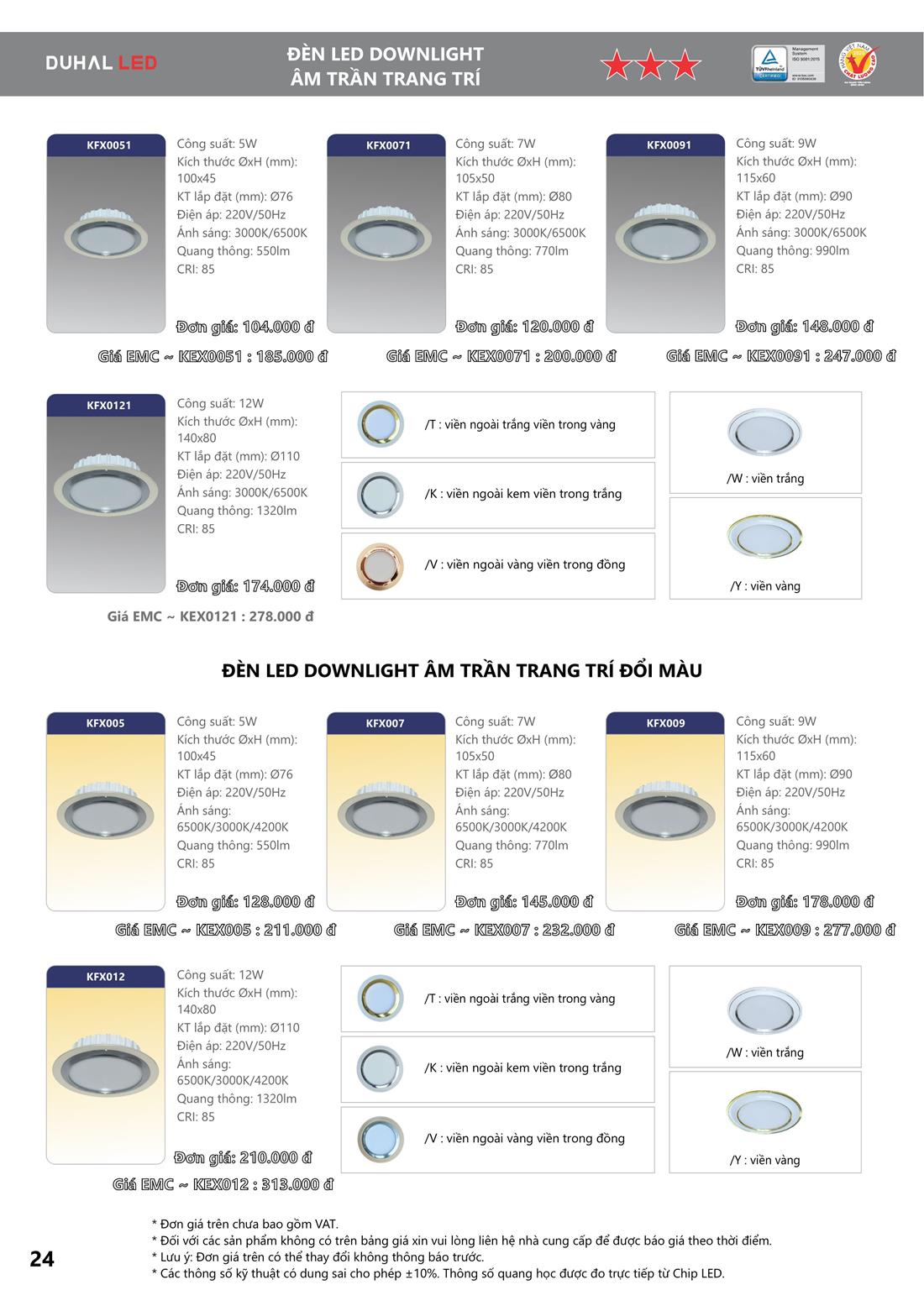 Bảng Giá Đèn DUHAL 2021 (tháng 11, Quyển A+B+C)