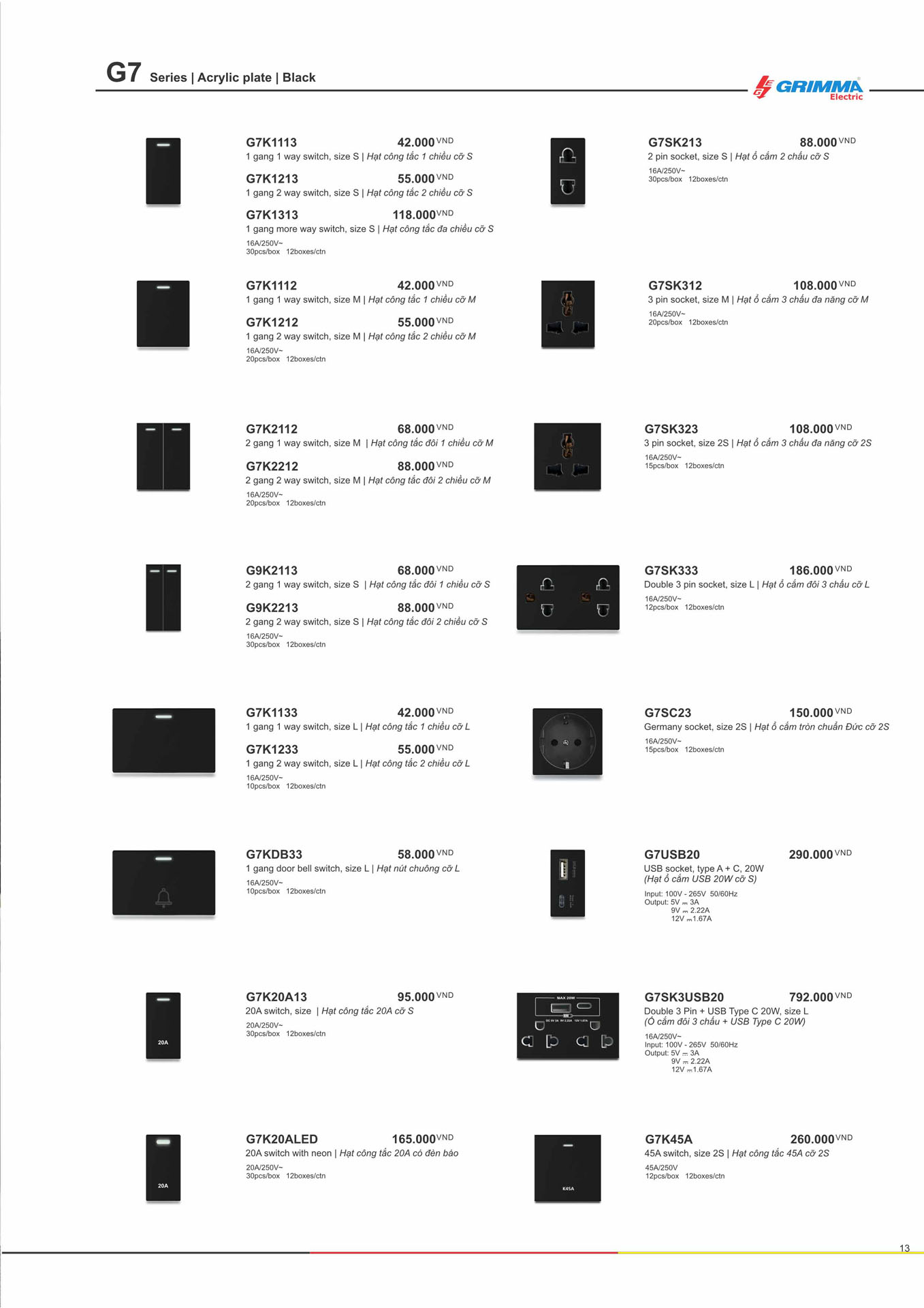 Catalogue GRIMMA 2026 (Công tắc & Ổ cắm) - Trang 13)