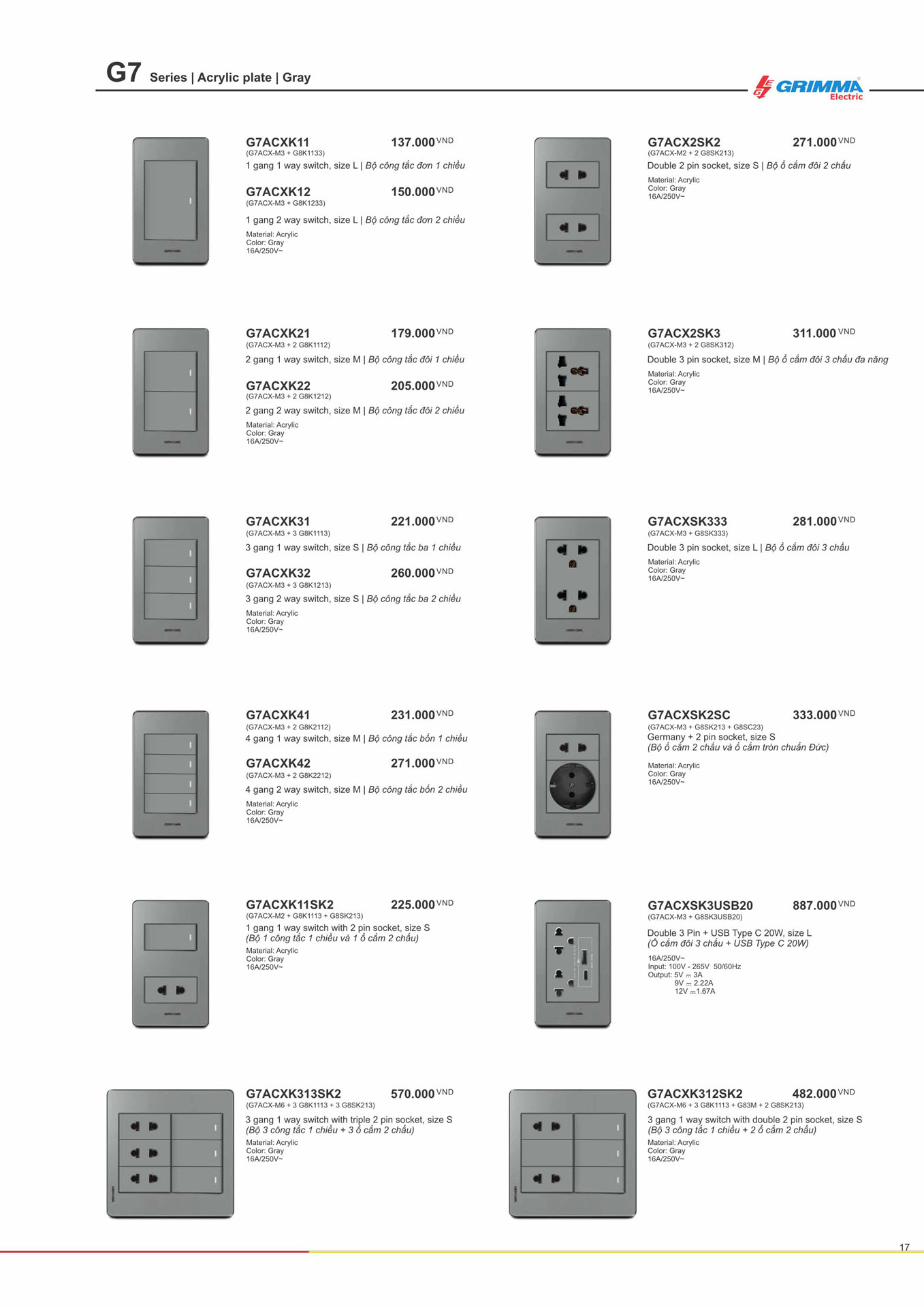 Catalogue GRIMMA 2026 (Công tắc & Ổ cắm) - Trang 17)