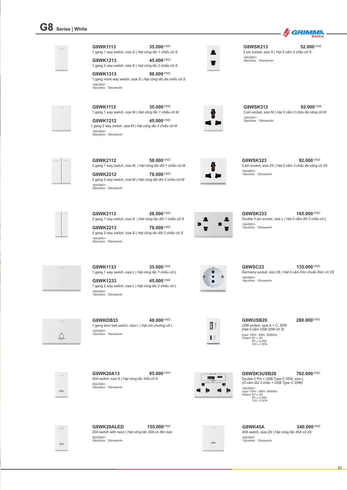 Catalogue GRIMMA 2026 (Công tắc & Ổ cắm) - Trang 23)