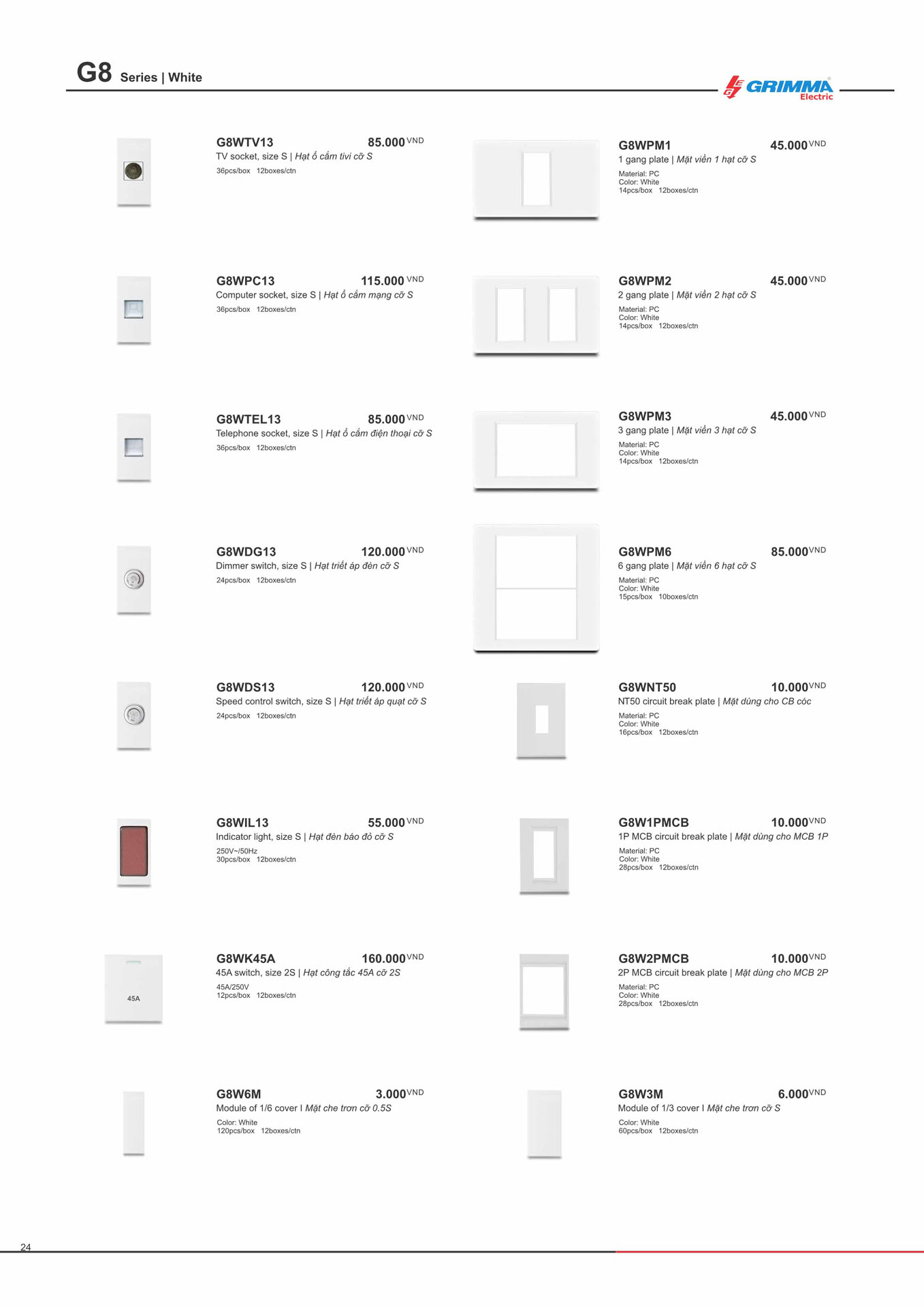 Catalogue GRIMMA 2026 (Công tắc & Ổ cắm) - Trang 24)