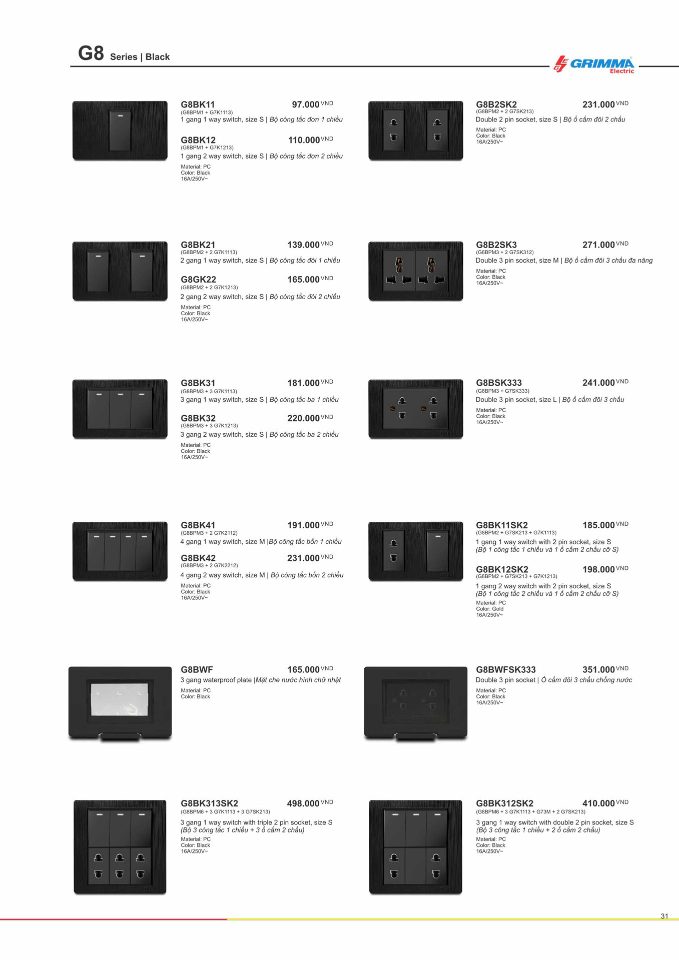Catalogue GRIMMA 2026 (Công tắc & Ổ cắm) - Trang 31)