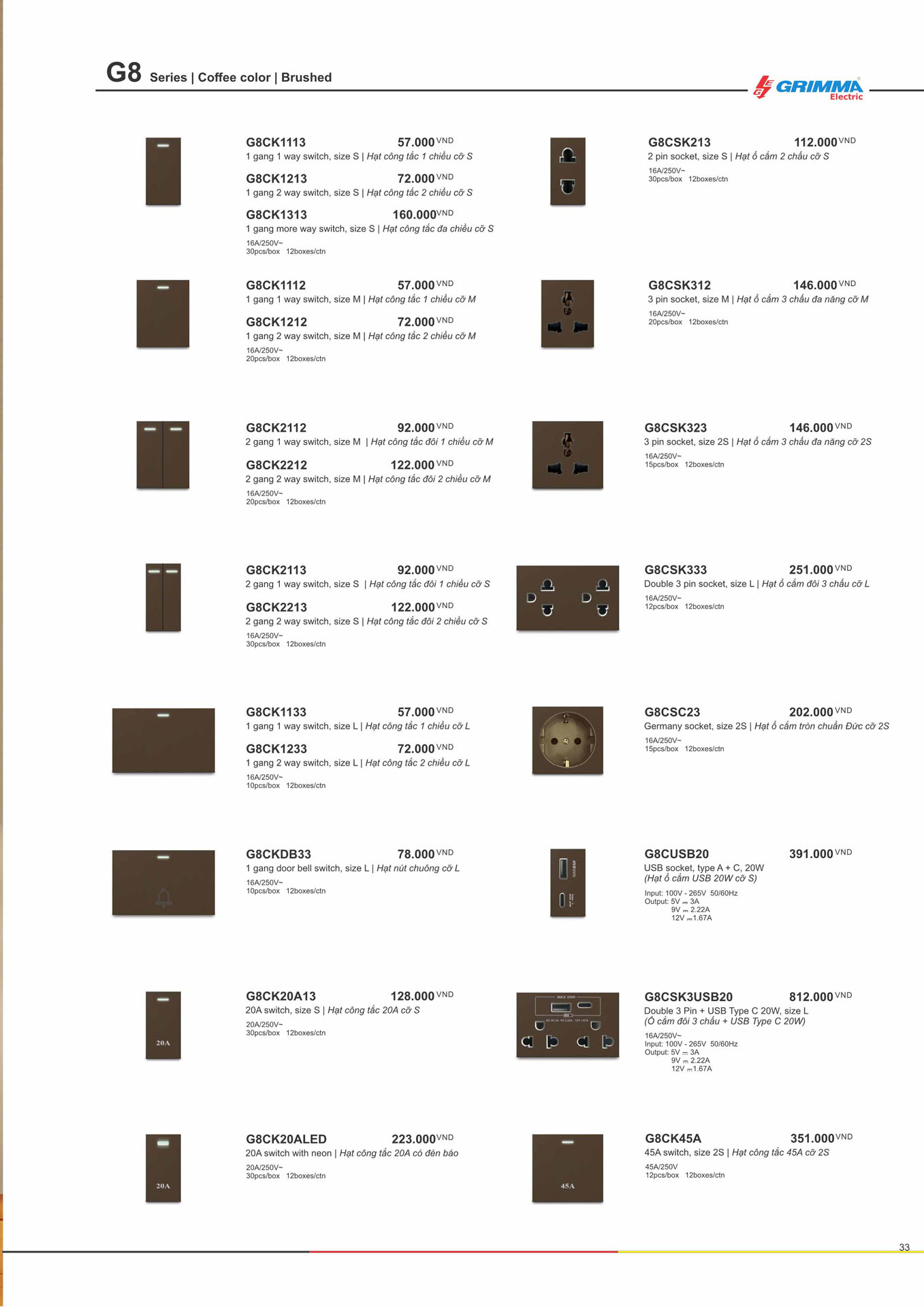 Catalogue GRIMMA 2026 (Công tắc & Ổ cắm) - Trang 33)