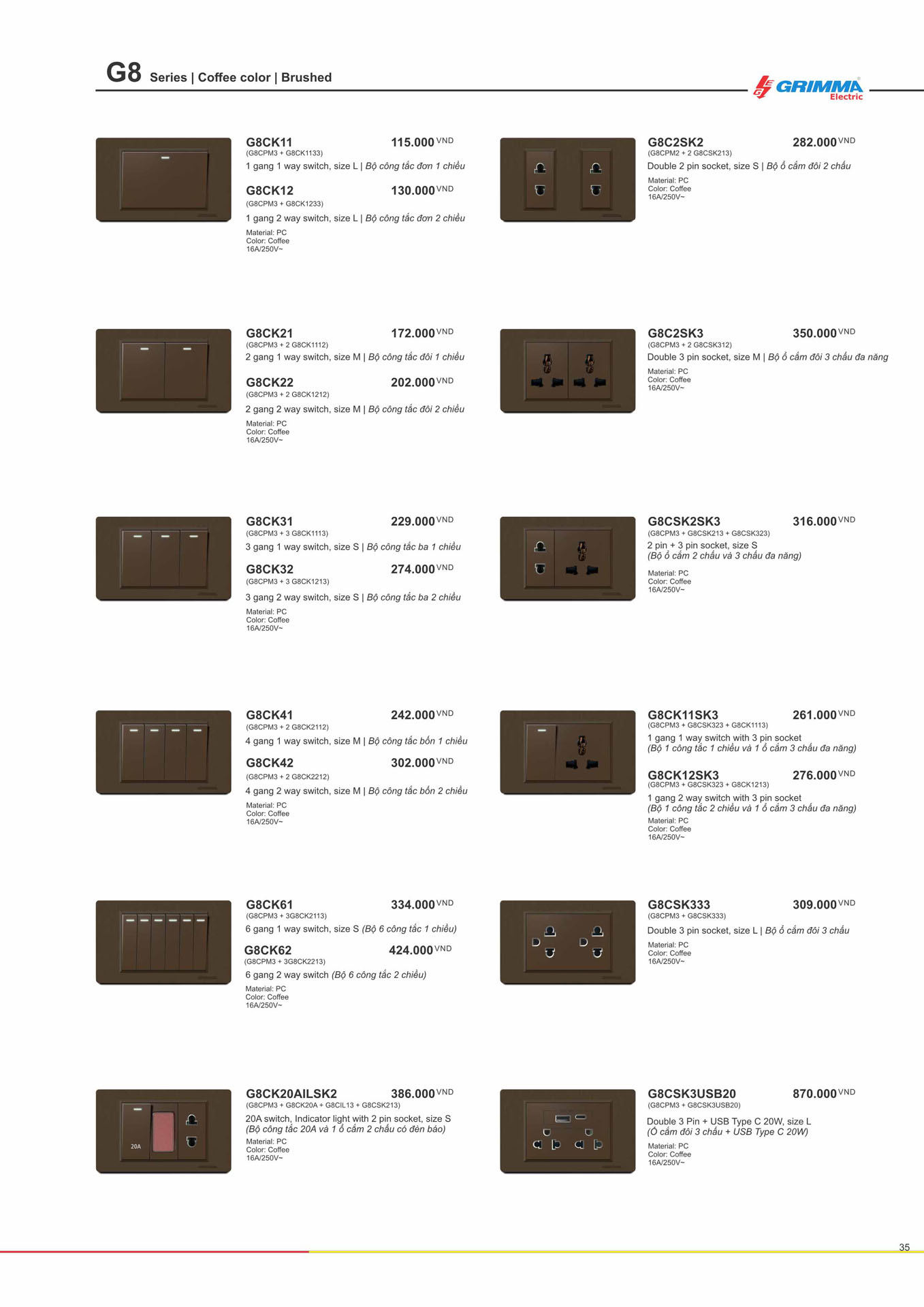 Catalogue GRIMMA 2026 (Công tắc & Ổ cắm) - Trang 35)