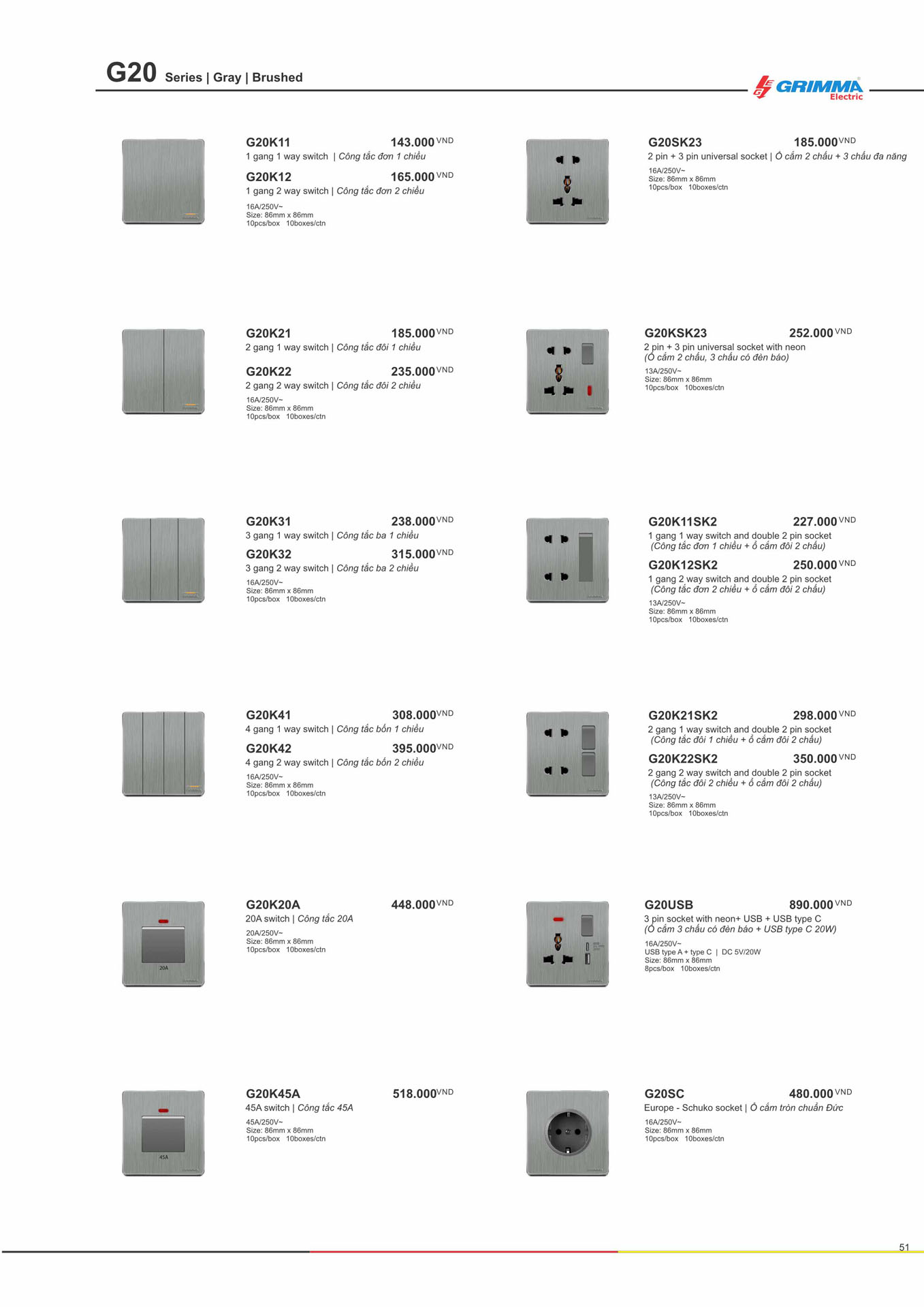 Catalogue GRIMMA 2026 (Công tắc & Ổ cắm) - Trang 51)